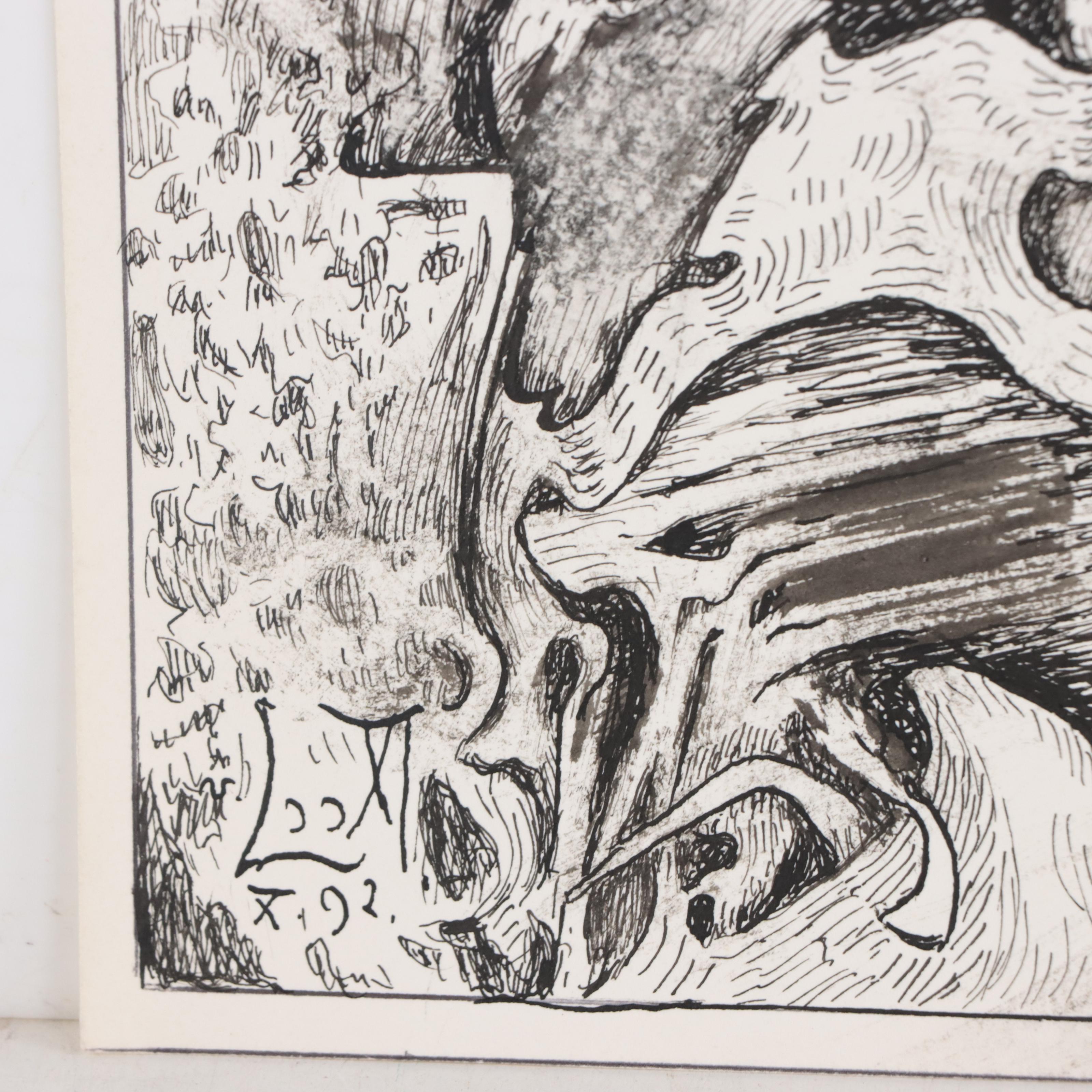 Gustav Von der Loo Abstract Ink Drawing, 1992