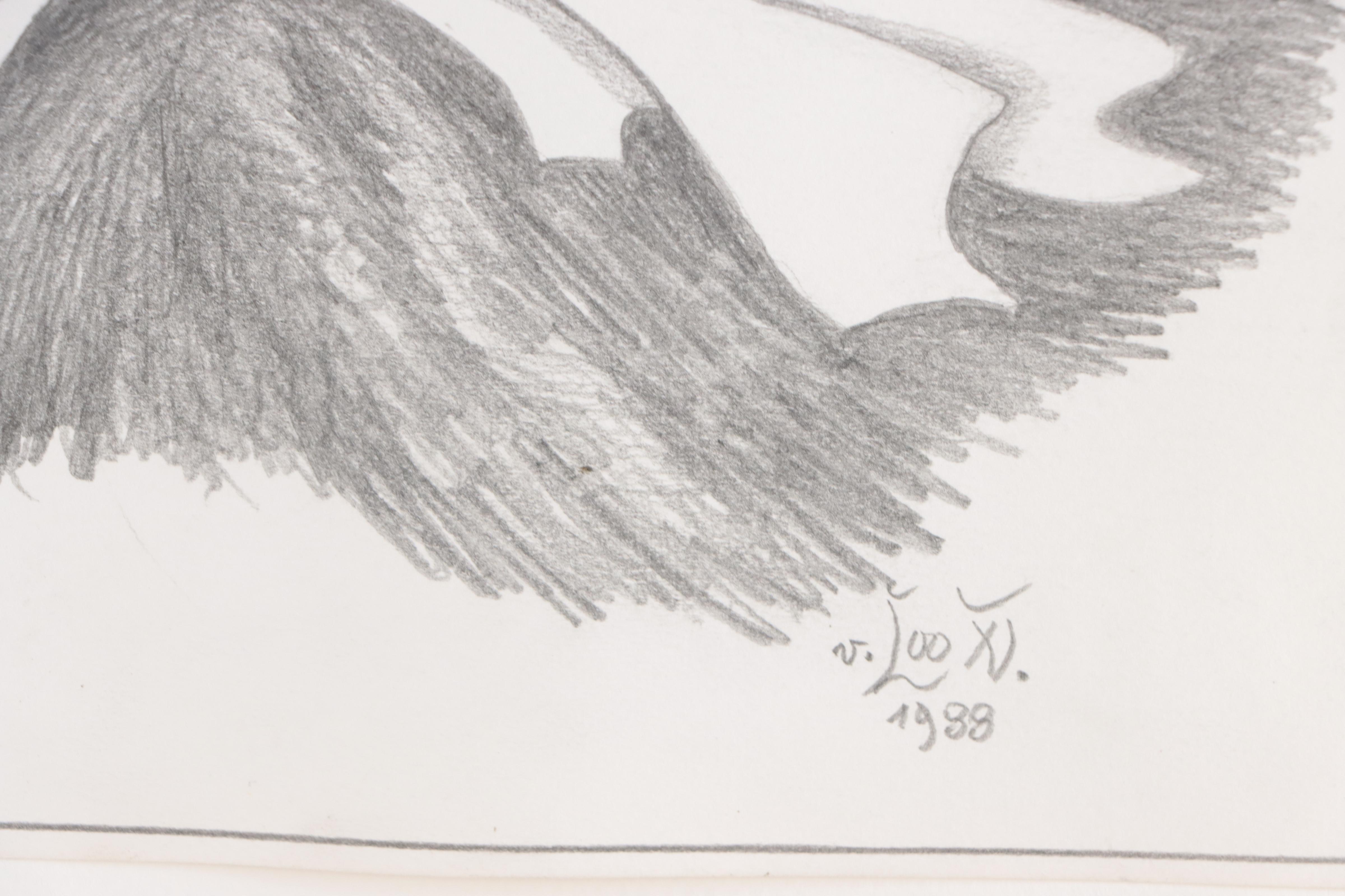 Gustav Von der Loo Abstract Graphite Drawing, 1988