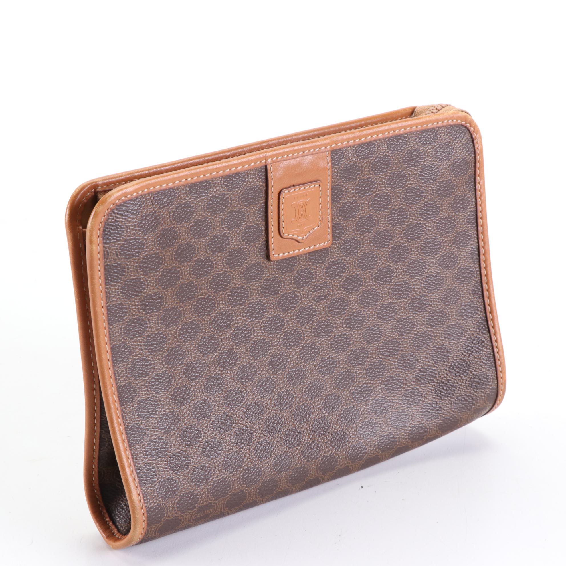 Celine Zip Pouch in Macadam Coated Canvas and Leather