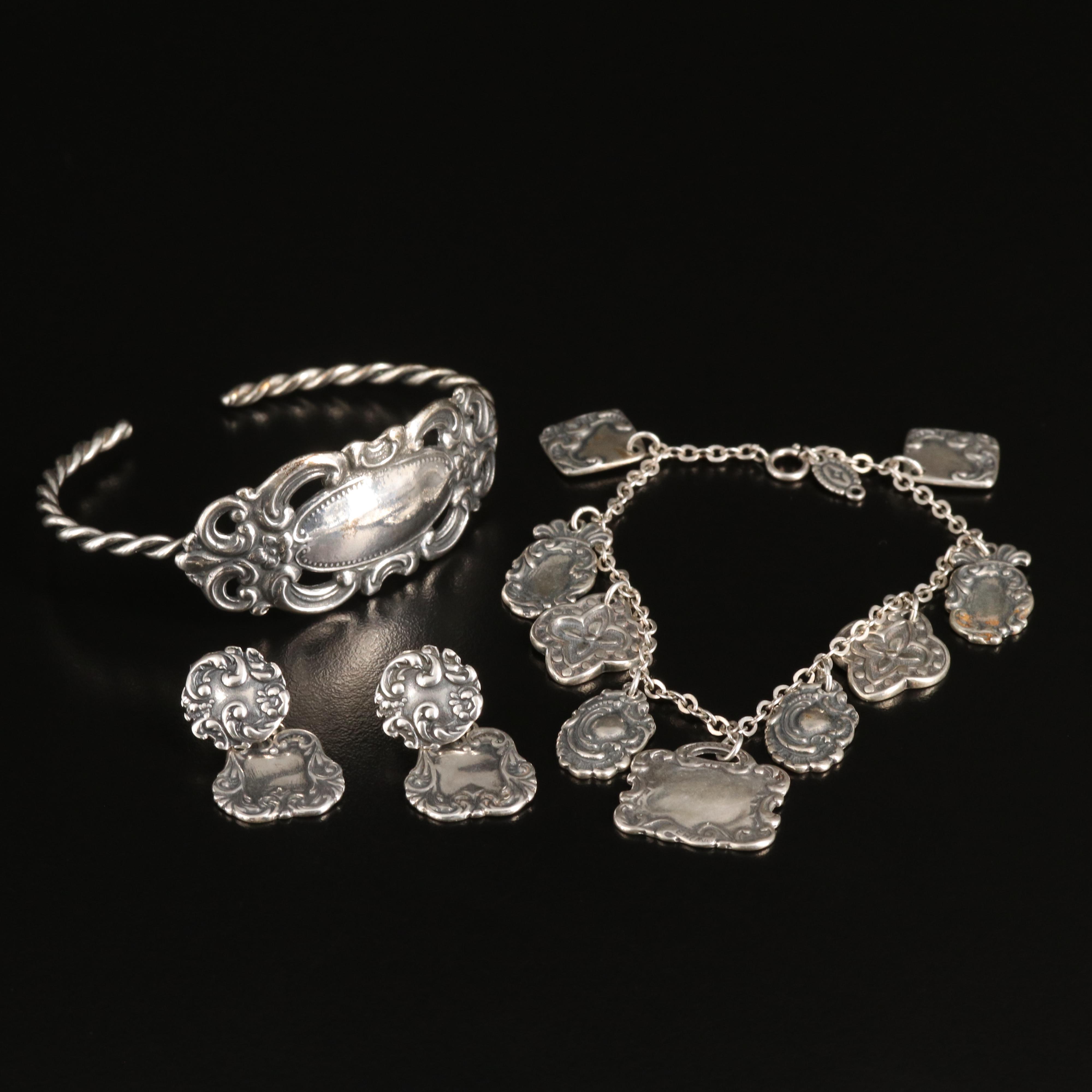 Vintage Art Nouveau Style Foree Hunsicker Sterling Luggage Tag Charm Collection