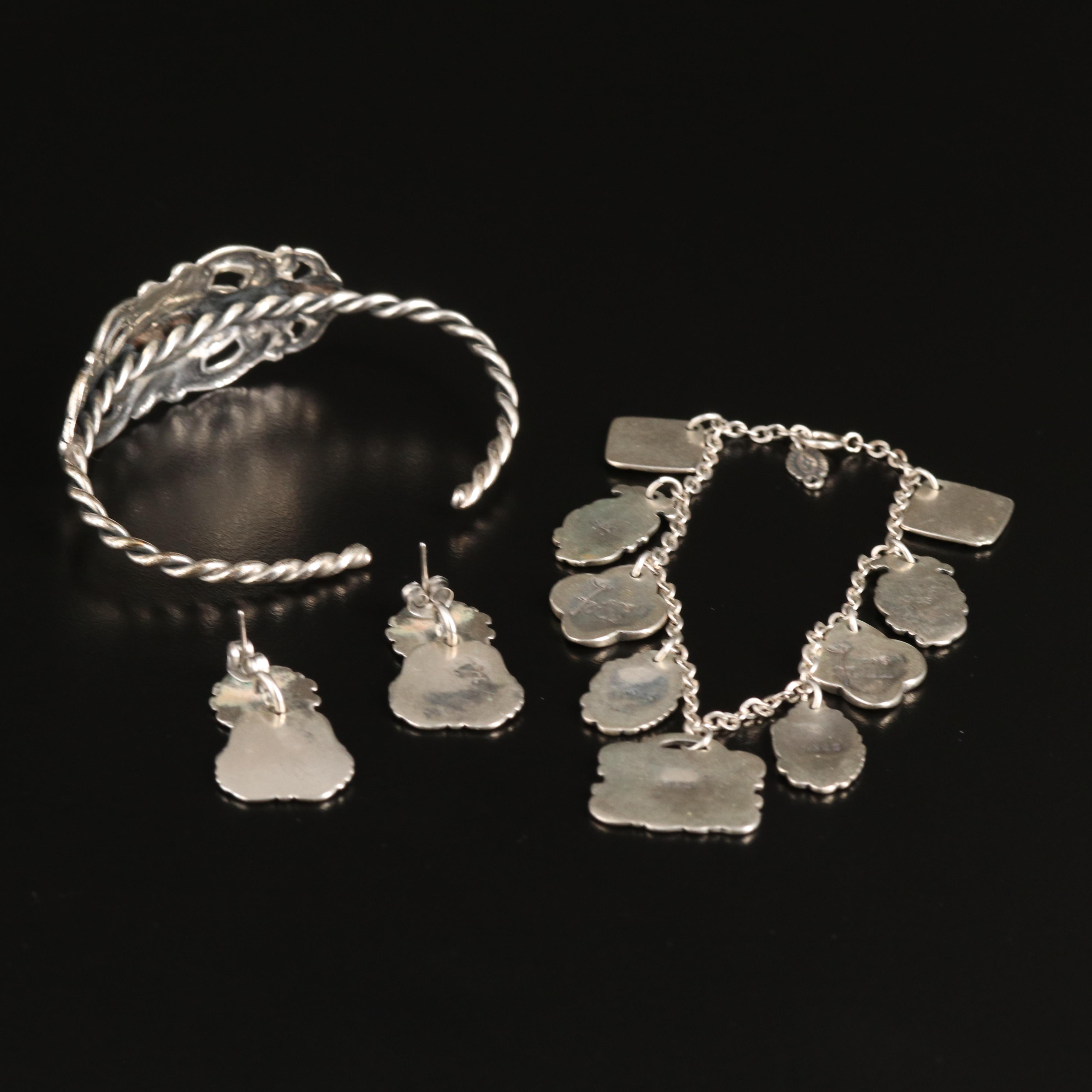 Vintage Art Nouveau Style Foree Hunsicker Sterling Luggage Tag Charm Collection