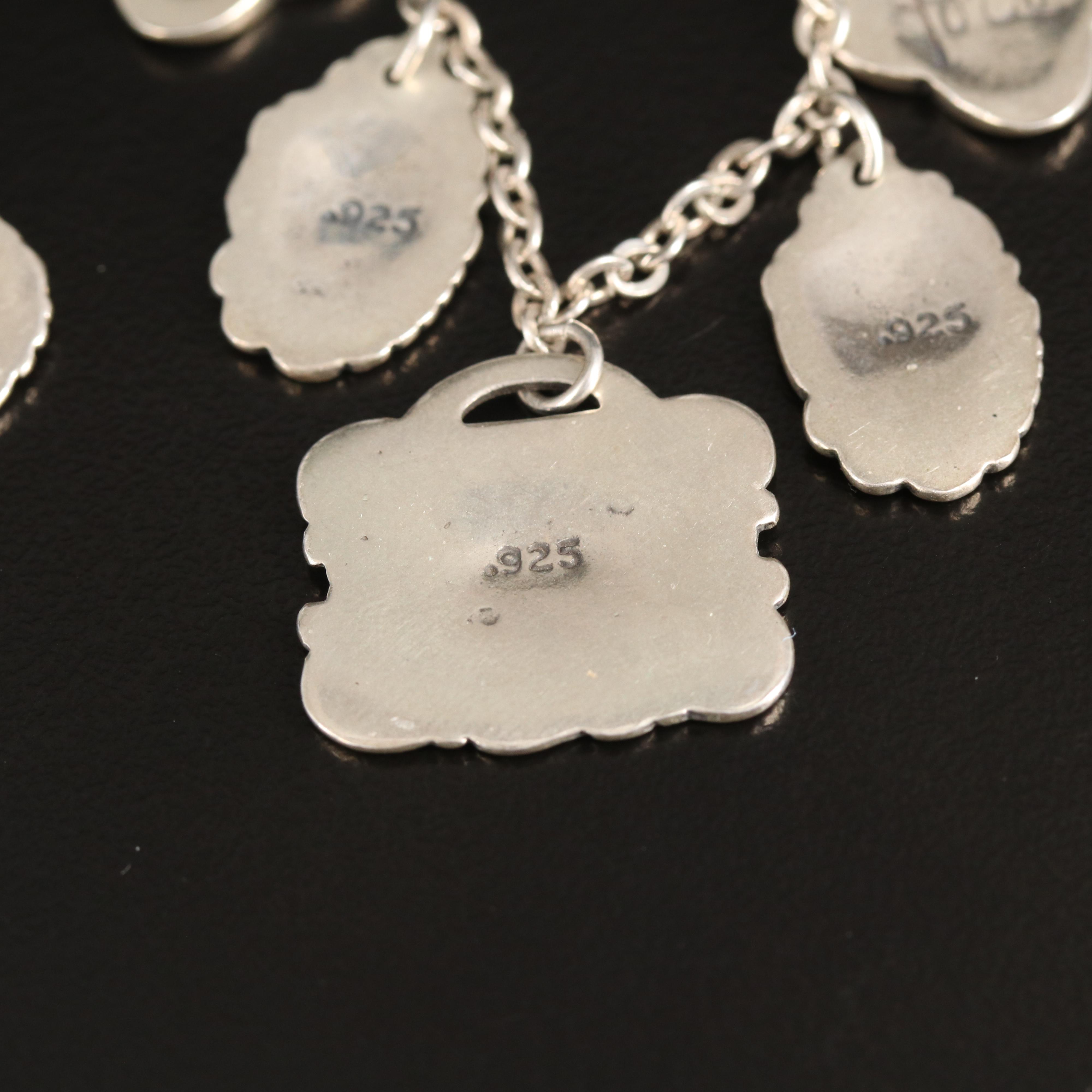 Vintage Art Nouveau Style Foree Hunsicker Sterling Luggage Tag Charm Collection