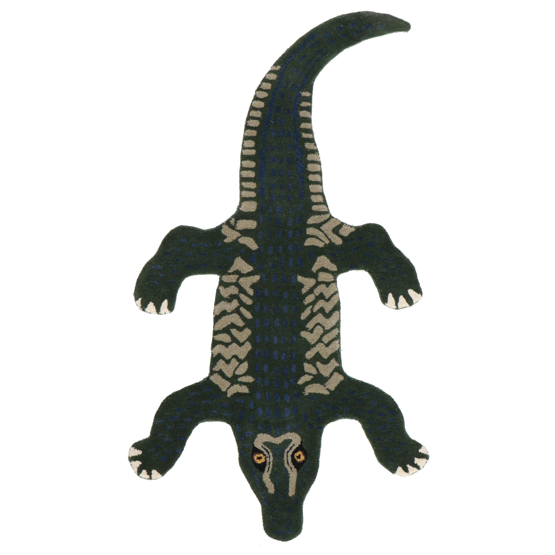 2'10 x 5' Hand-Tufted Pictorial Crocodile Form Accent Rug