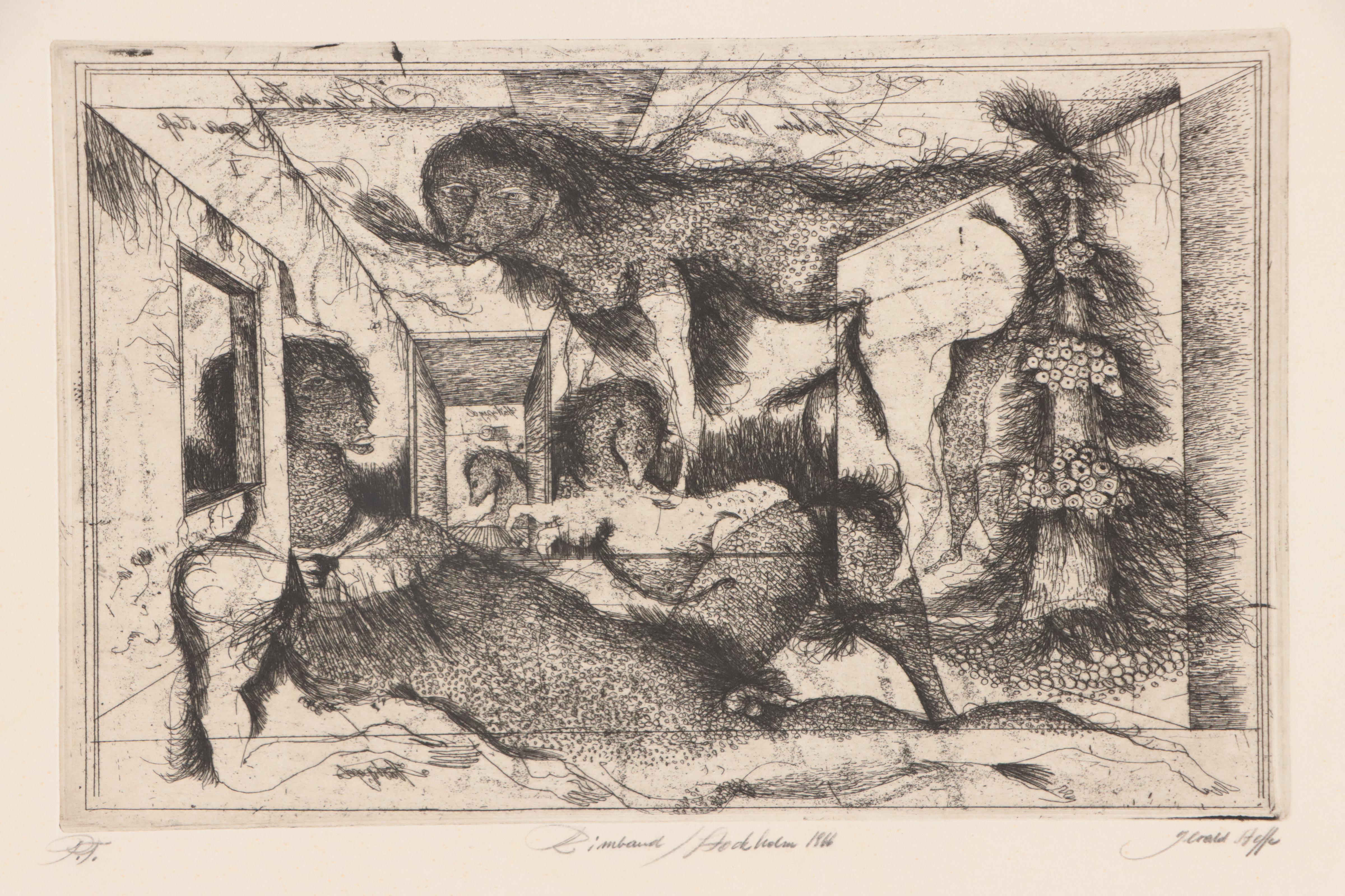 Gerald Helle Etching "Rimbaud Stockholm," 1966