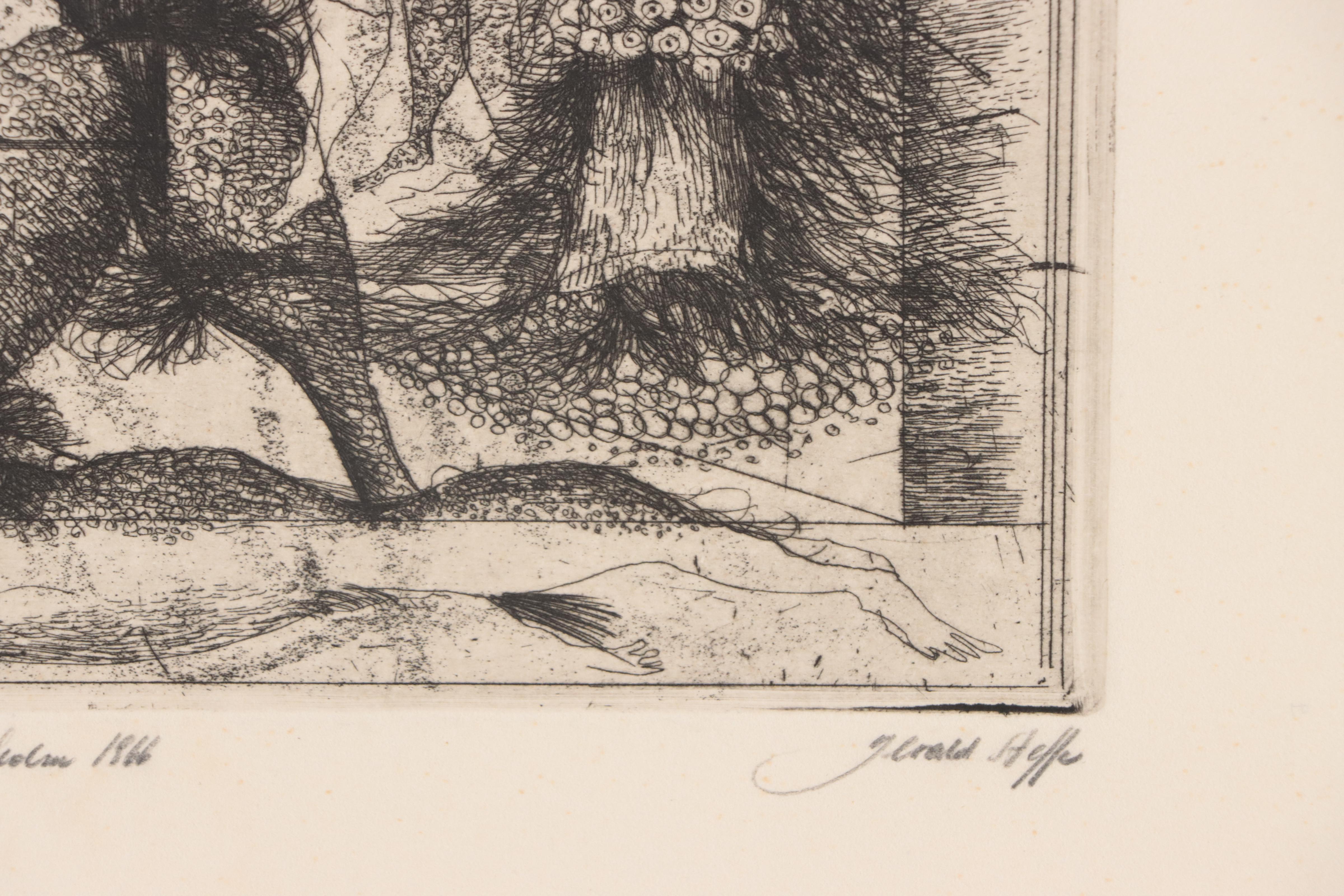 Gerald Helle Etching "Rimbaud Stockholm," 1966