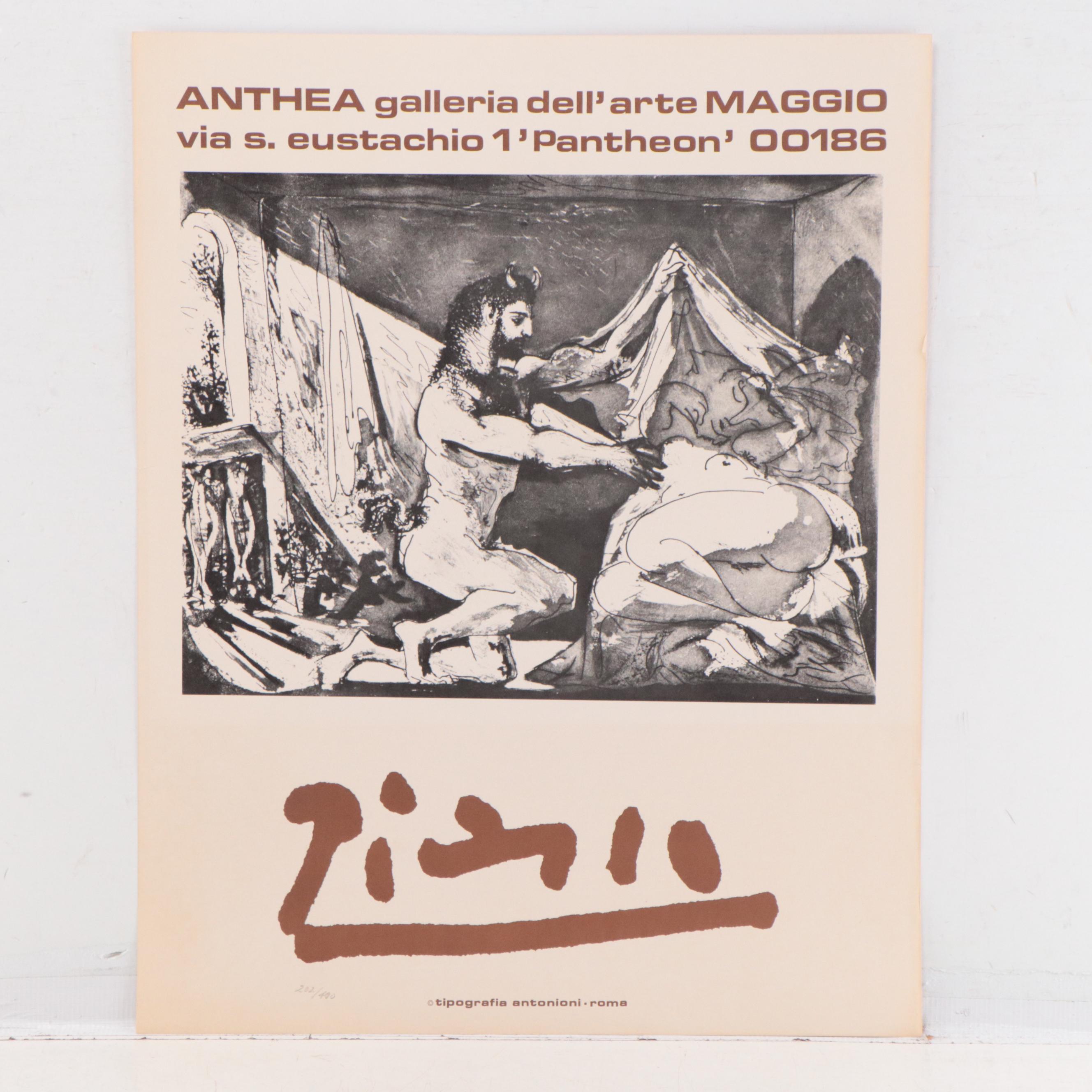 Pablo Picasso Anthea Galleria dell'arte Maggio Exhibition Poster, 1970