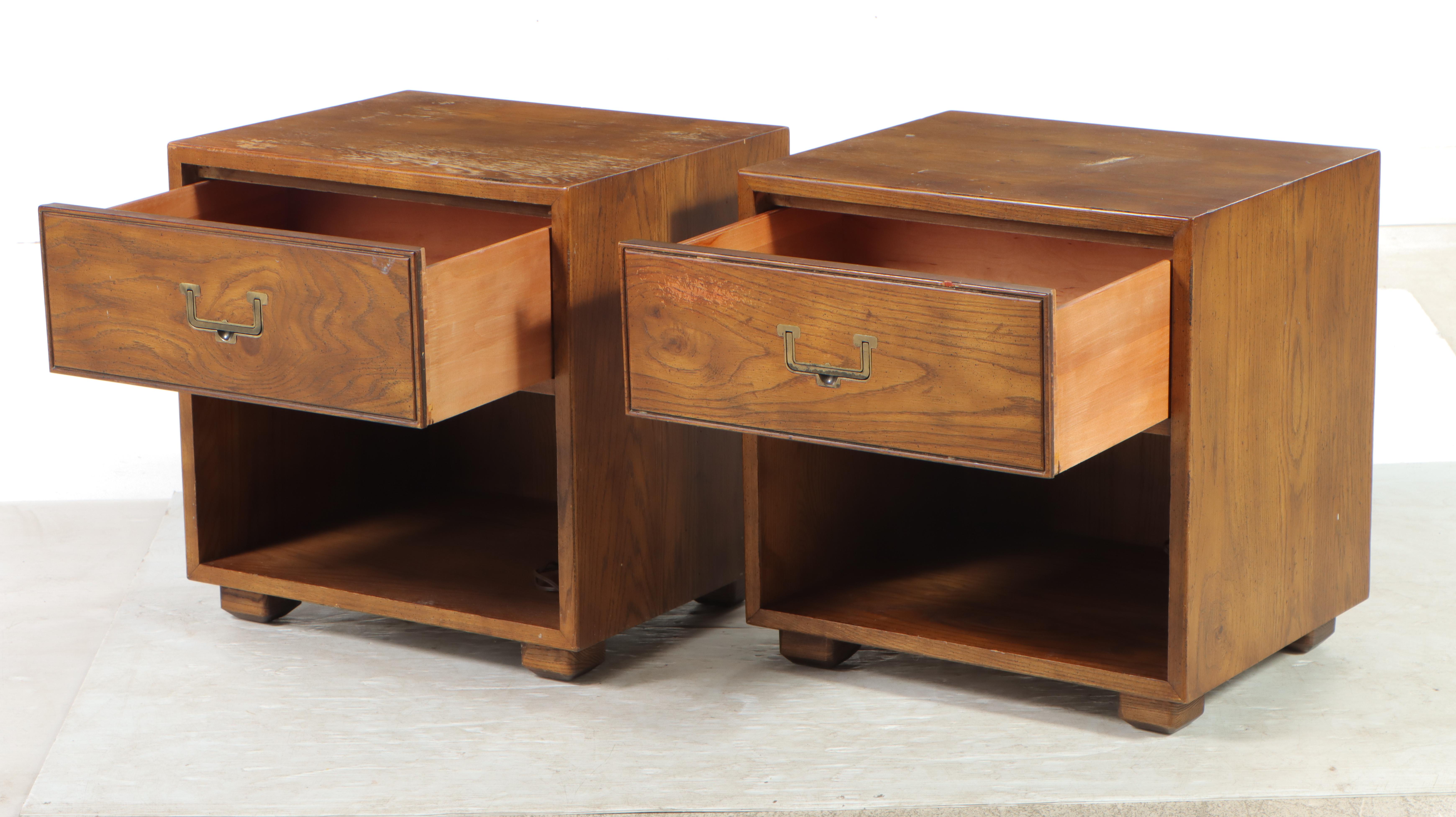 Pair of Henredon "Artefacts" Campaign Style Oak Nightstands, circa 1970