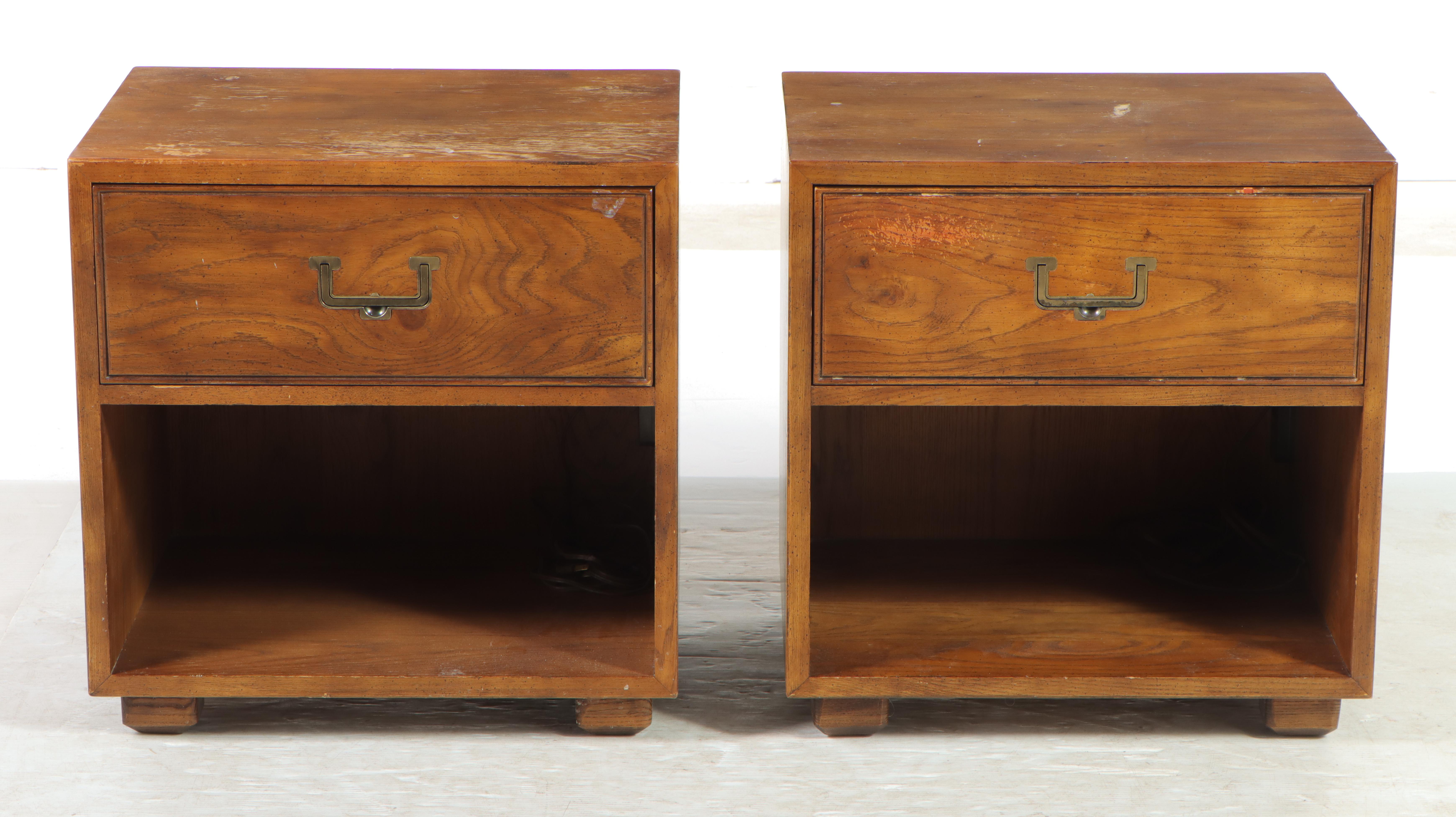 Pair of Henredon "Artefacts" Campaign Style Oak Nightstands, circa 1970