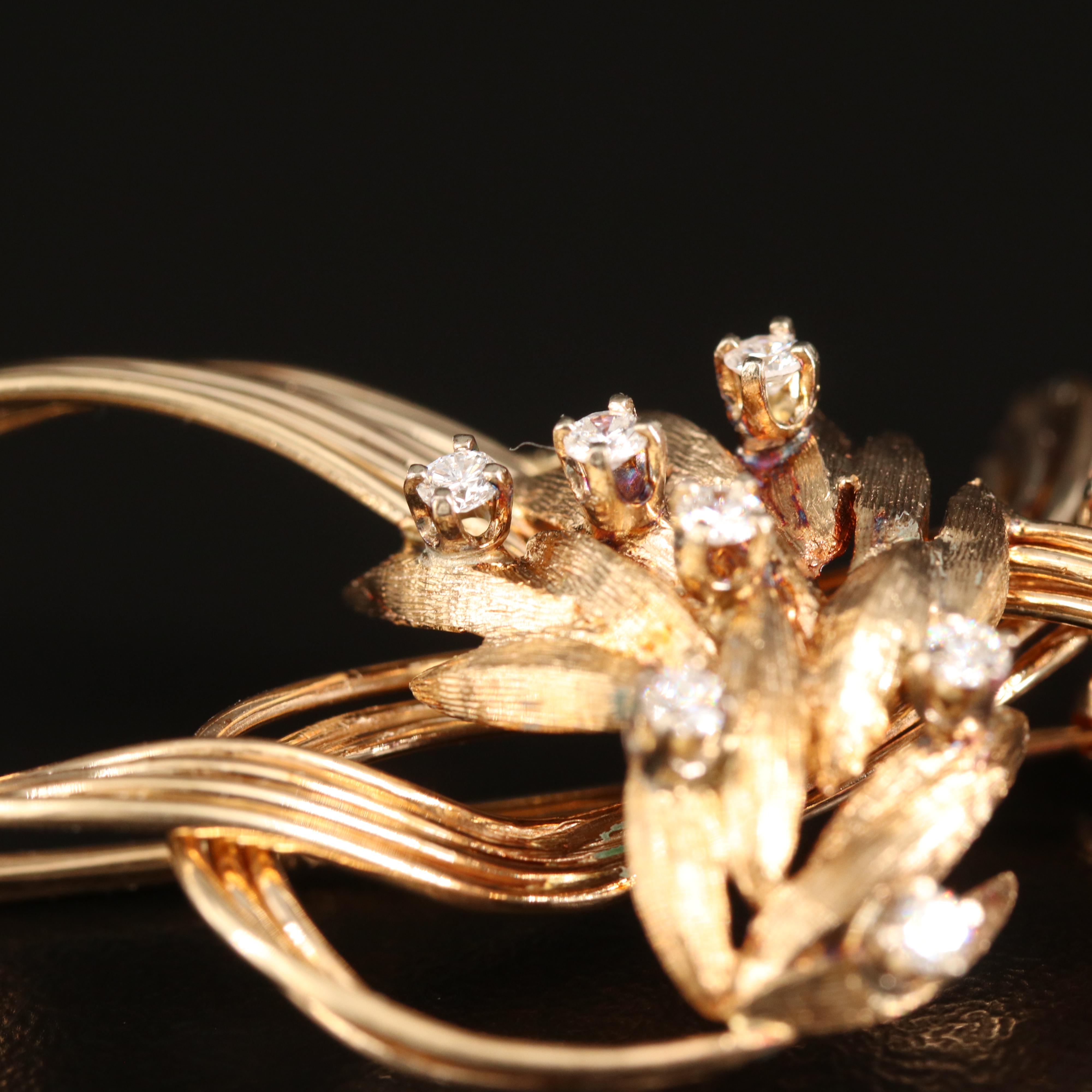 Retro 14K Diamond and Ruby Spray Brooch