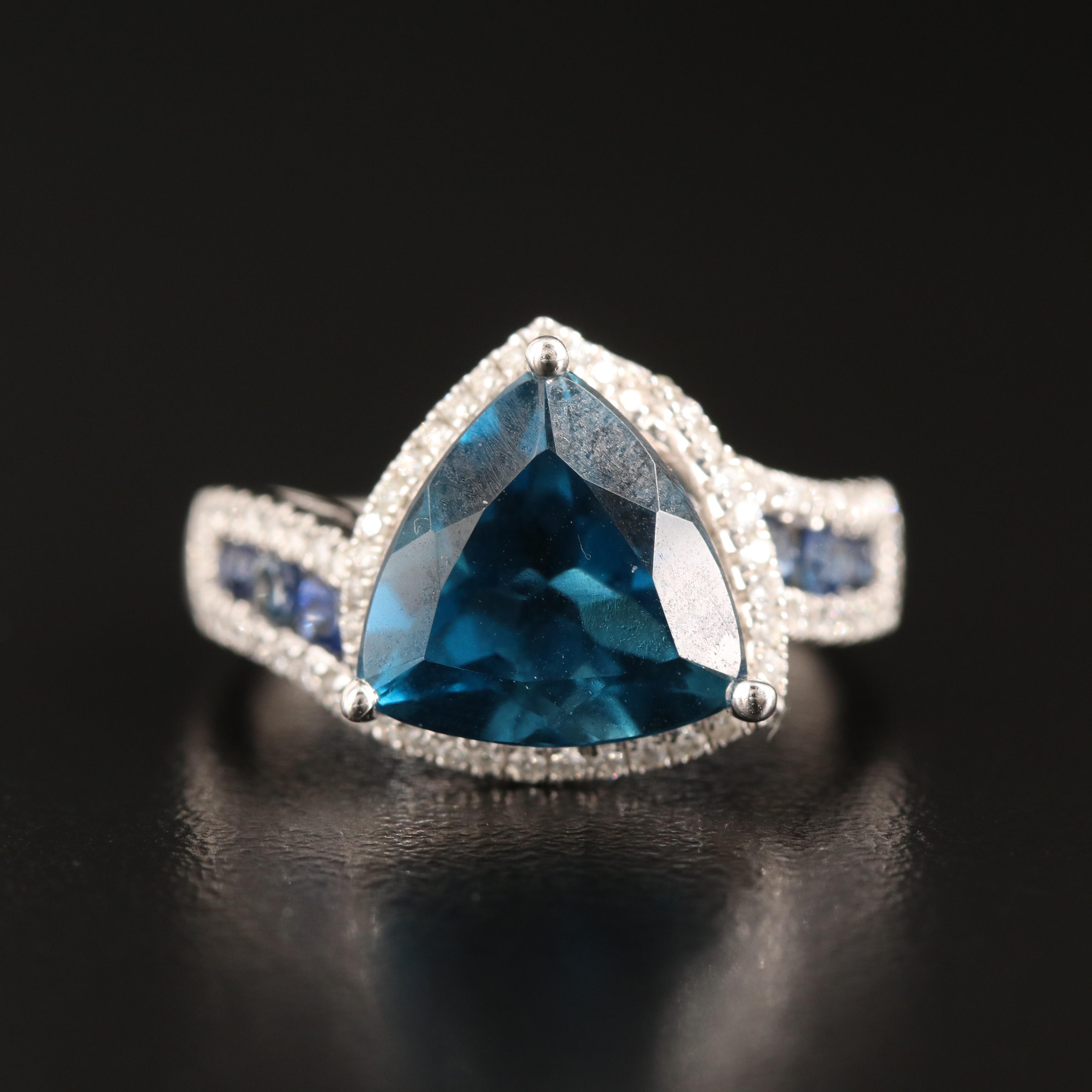 14K London Blue Topaz, Sapphire and Diamond Ring