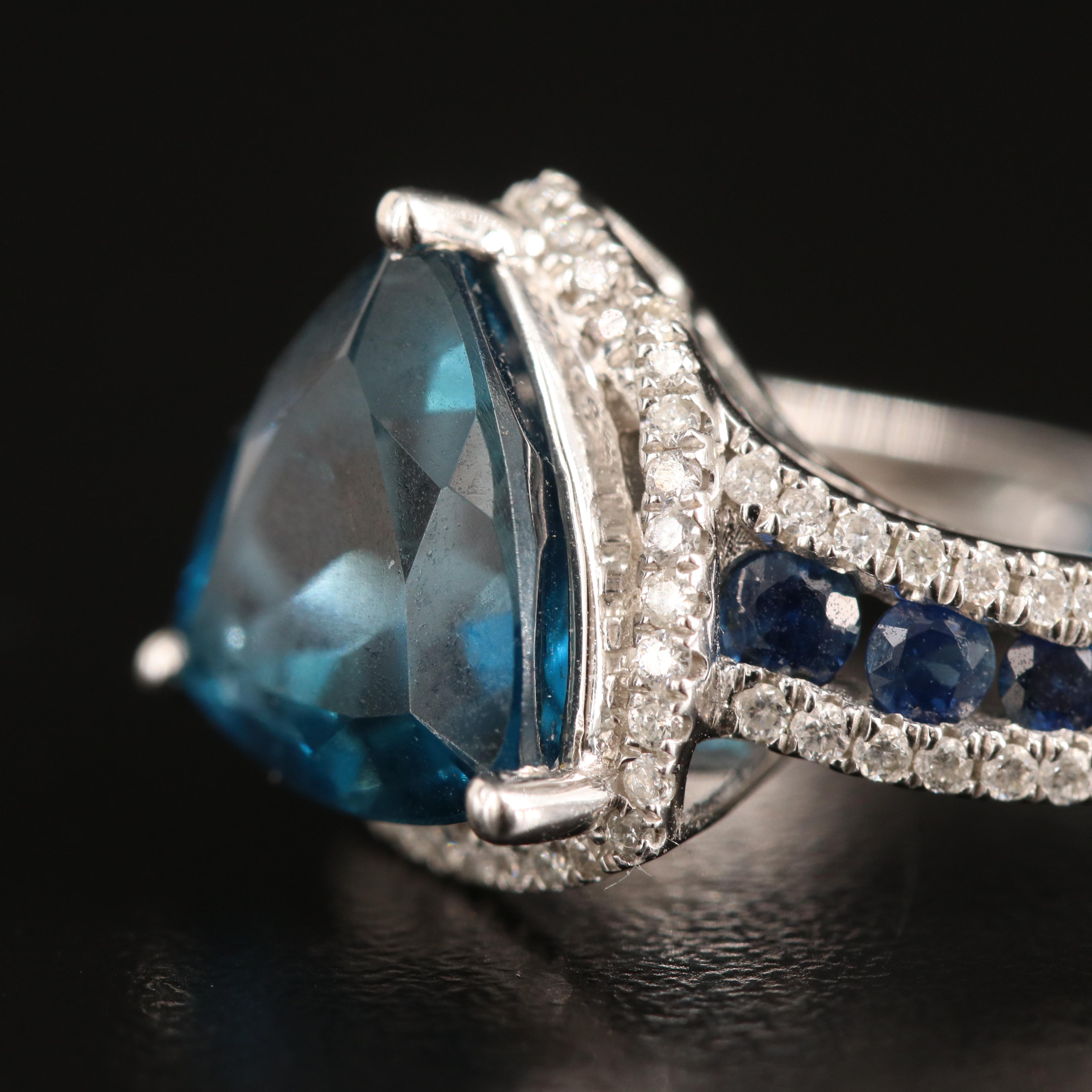 14K London Blue Topaz, Sapphire and Diamond Ring