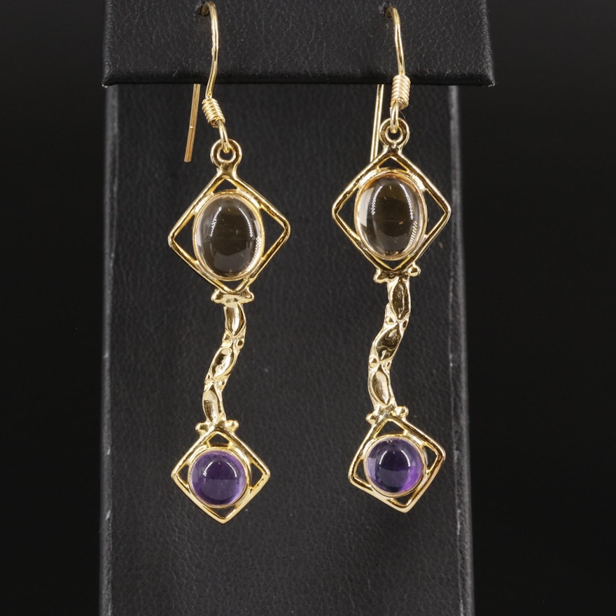 Sterling Amethyst and Citrine Dangle Earrings