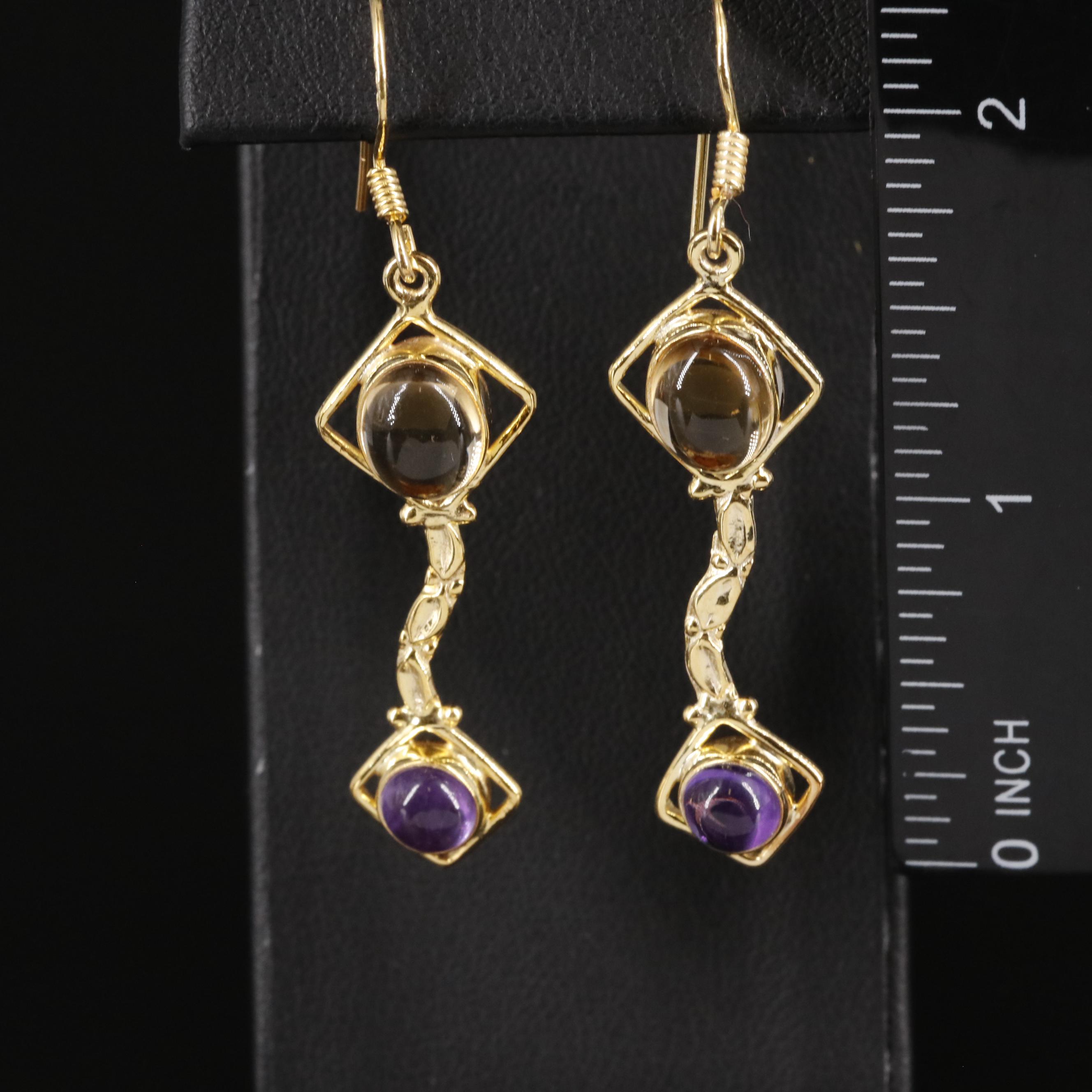 Sterling Amethyst and Citrine Dangle Earrings
