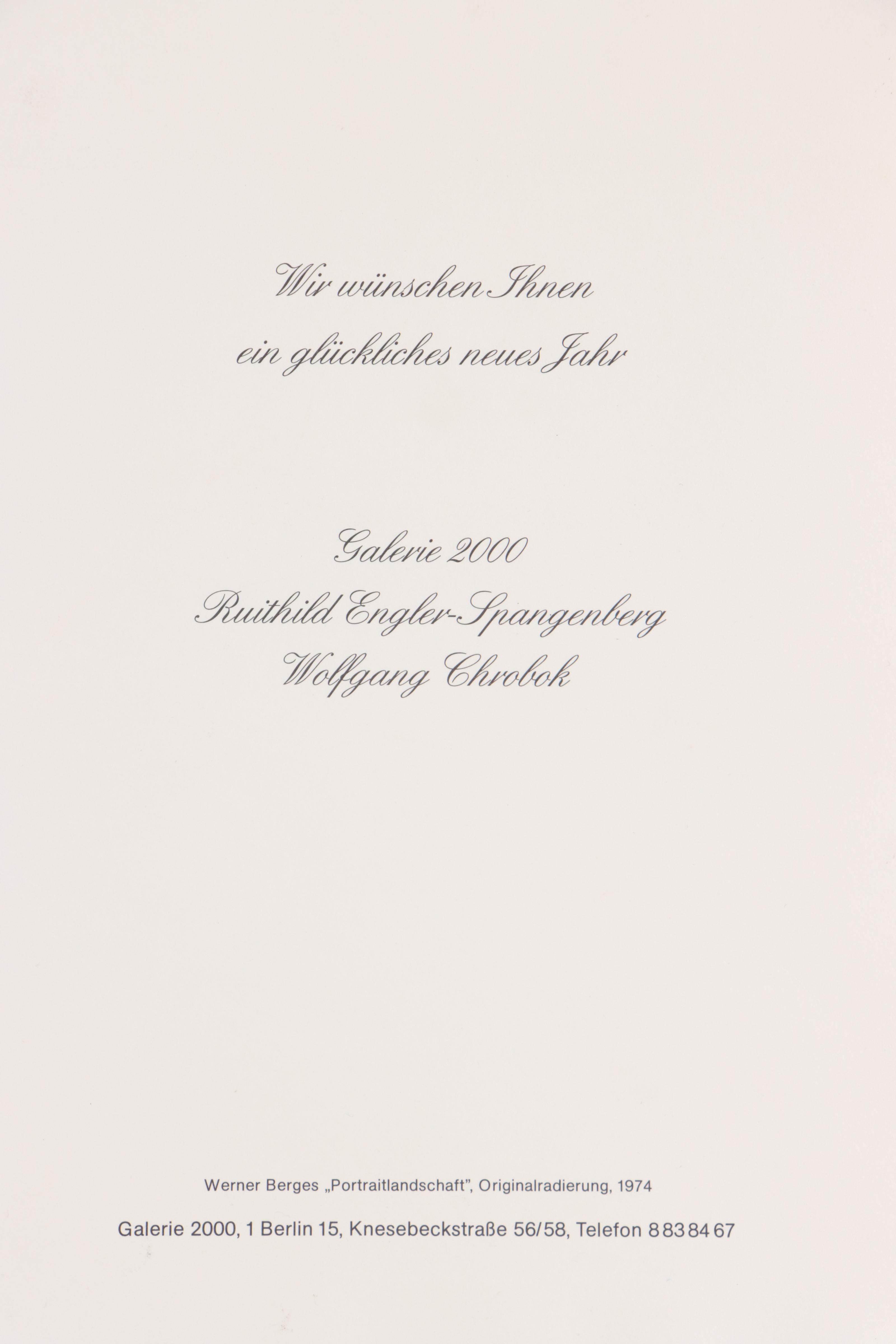 Werner Berges Etching With Aquatint "Portraitlandschaft," 1974