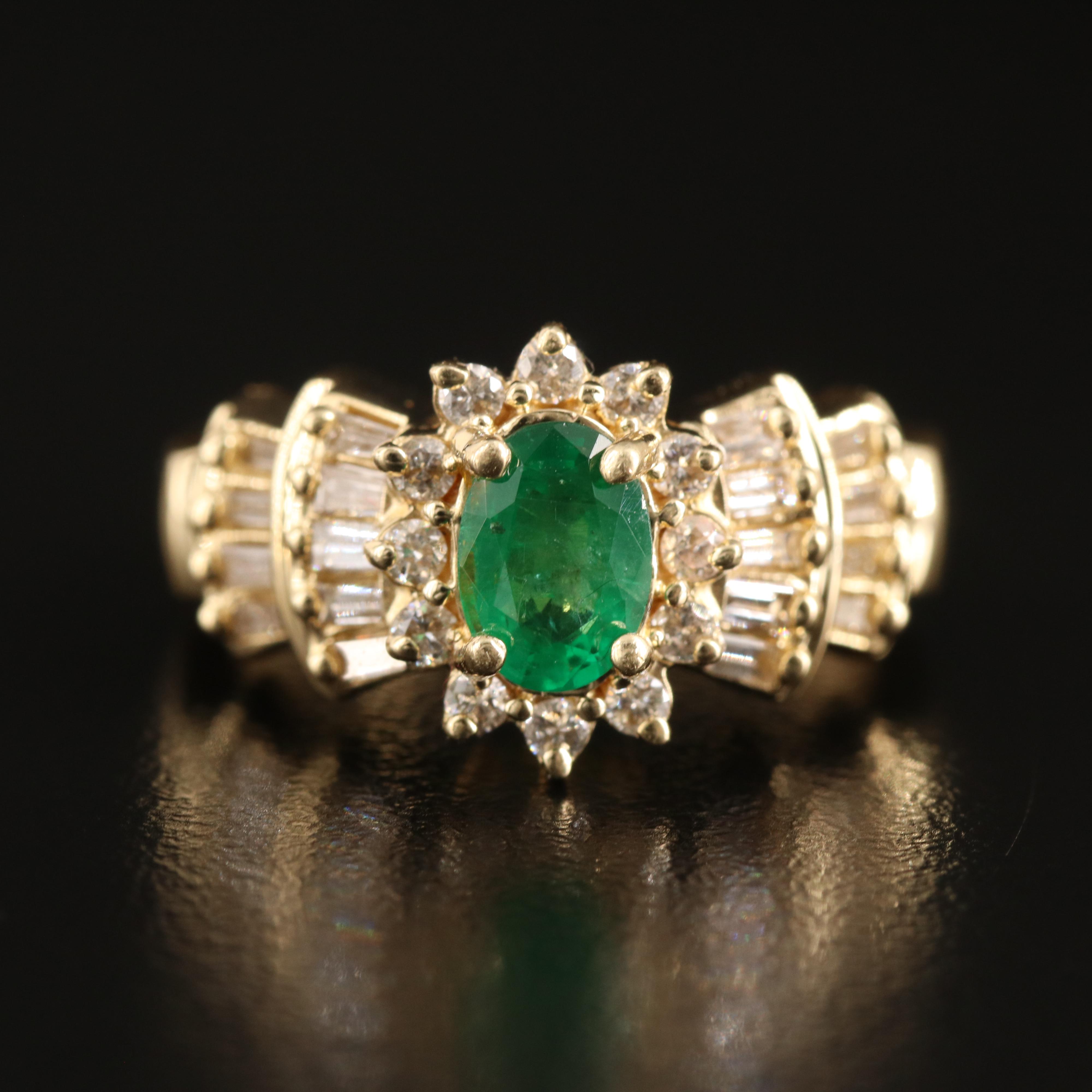 14K Emerald and Diamond Ring
