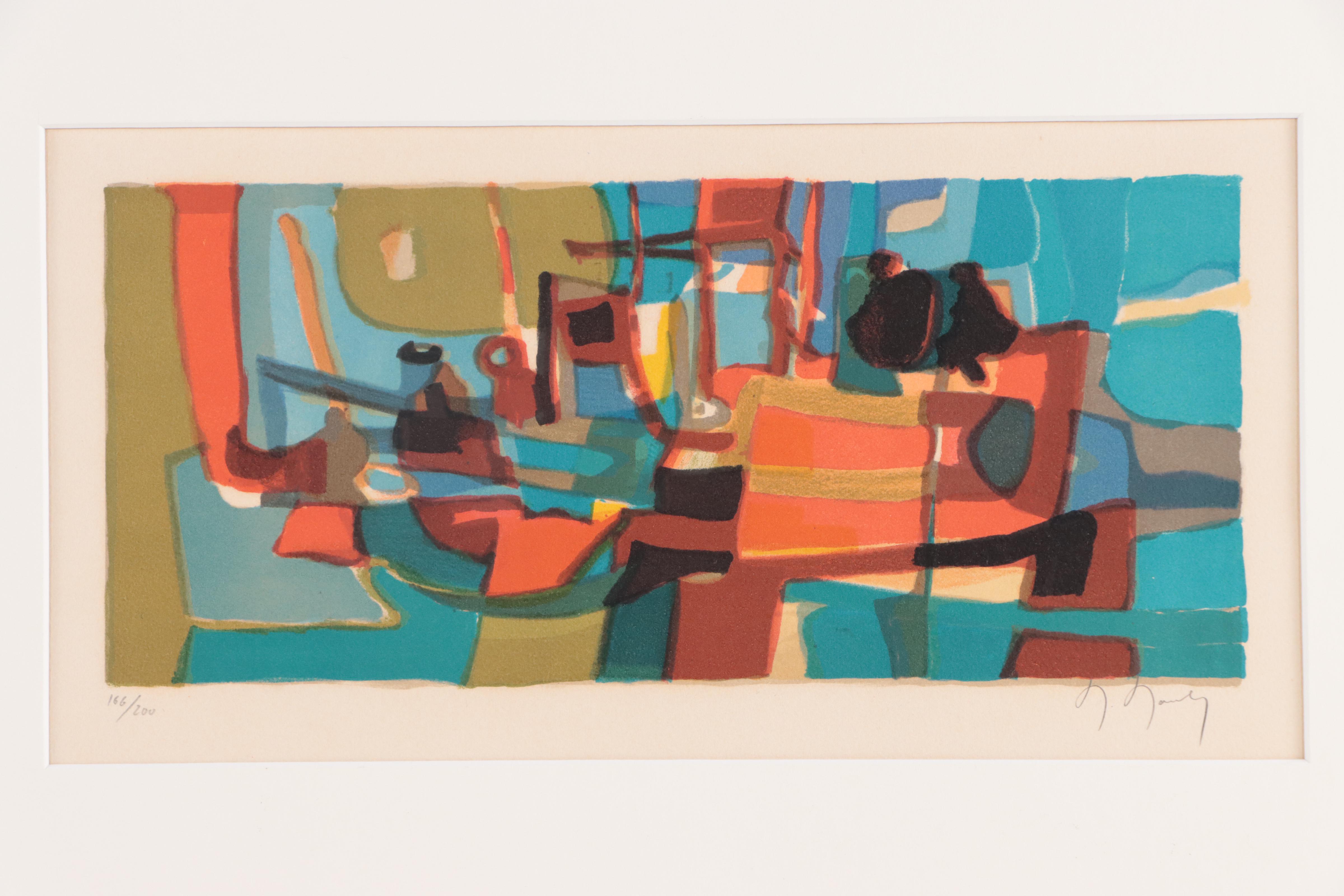 Marcel Mouly Lithograph "Composition In Blue," 1976