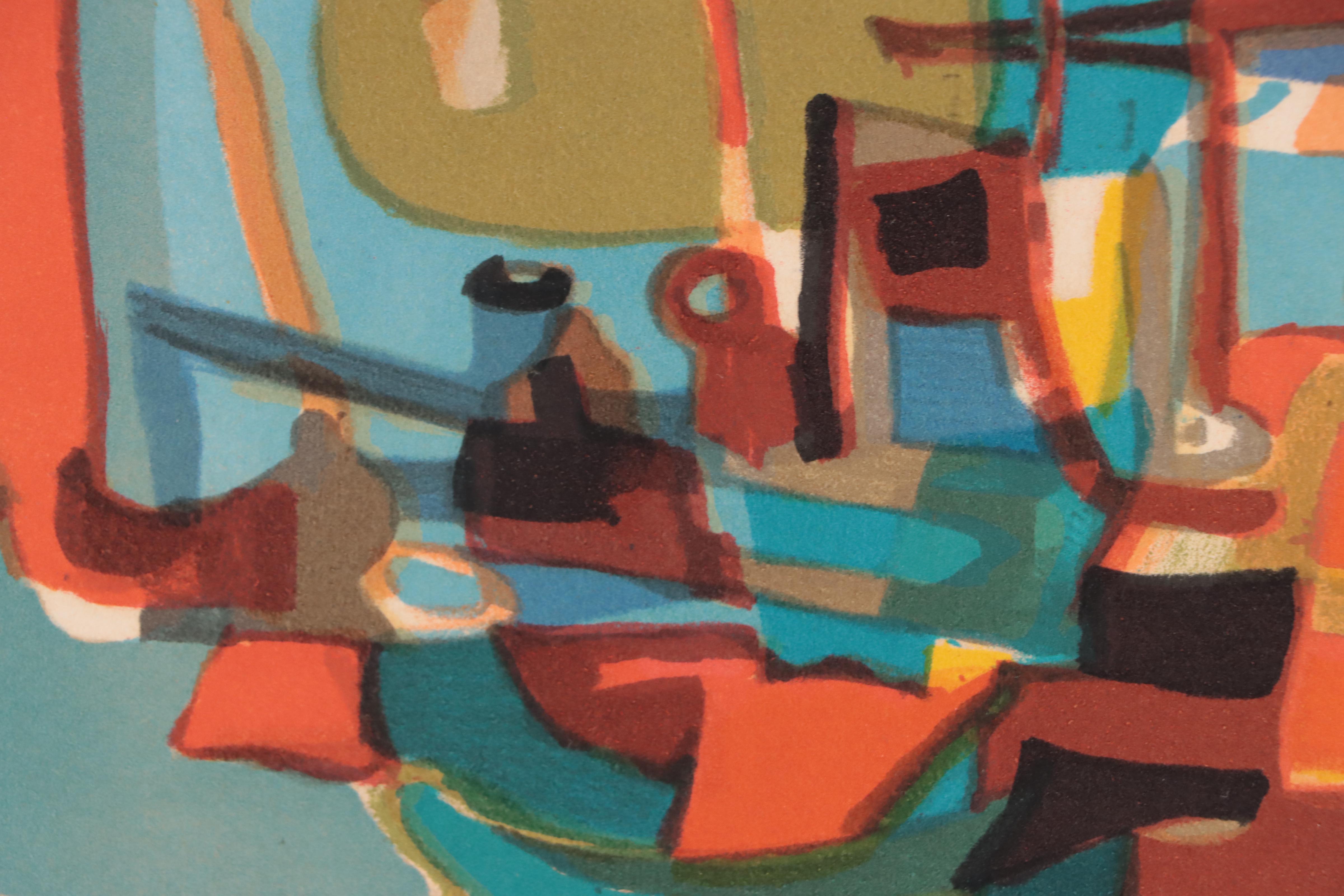 Marcel Mouly Lithograph "Composition In Blue," 1976