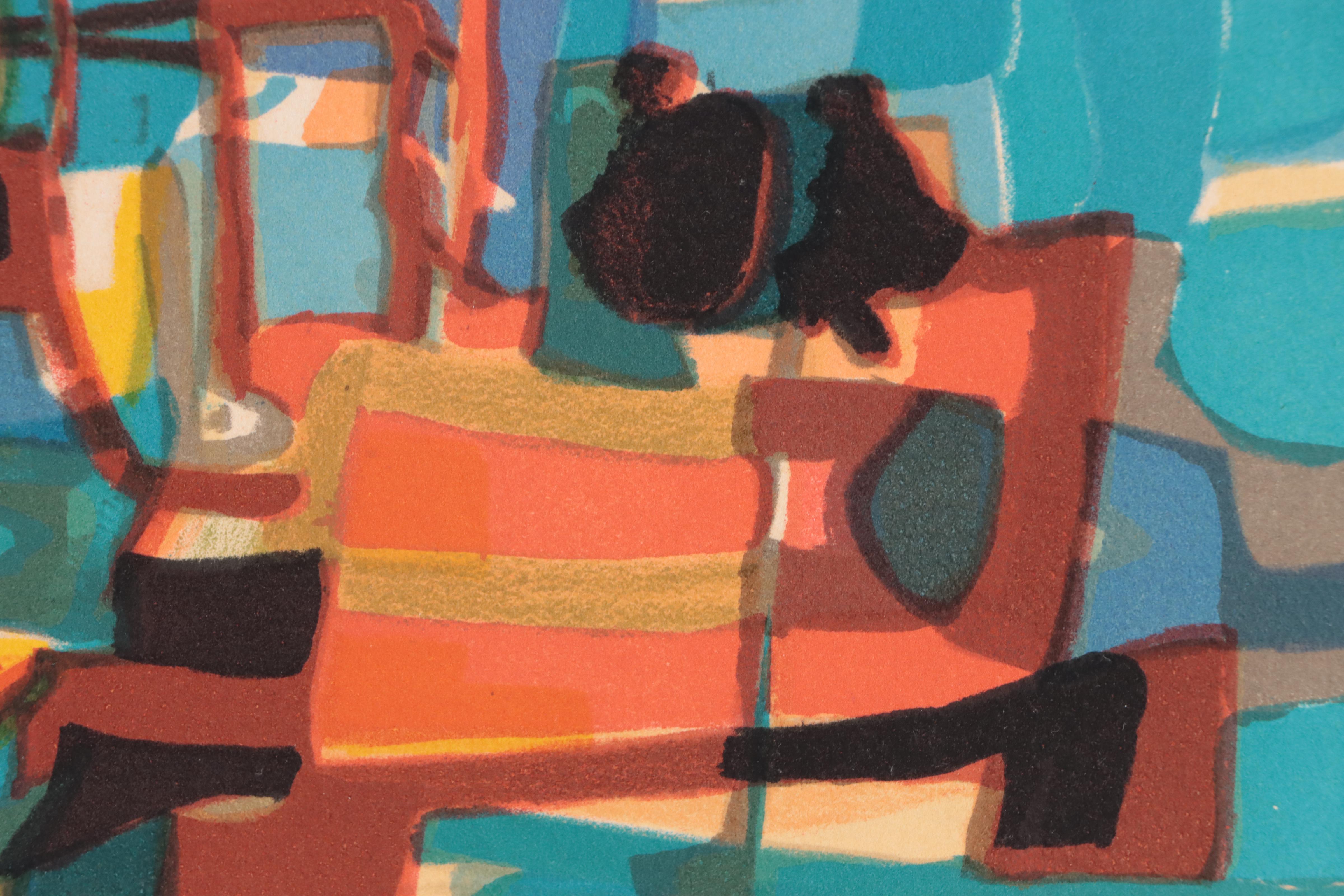 Marcel Mouly Lithograph "Composition In Blue," 1976