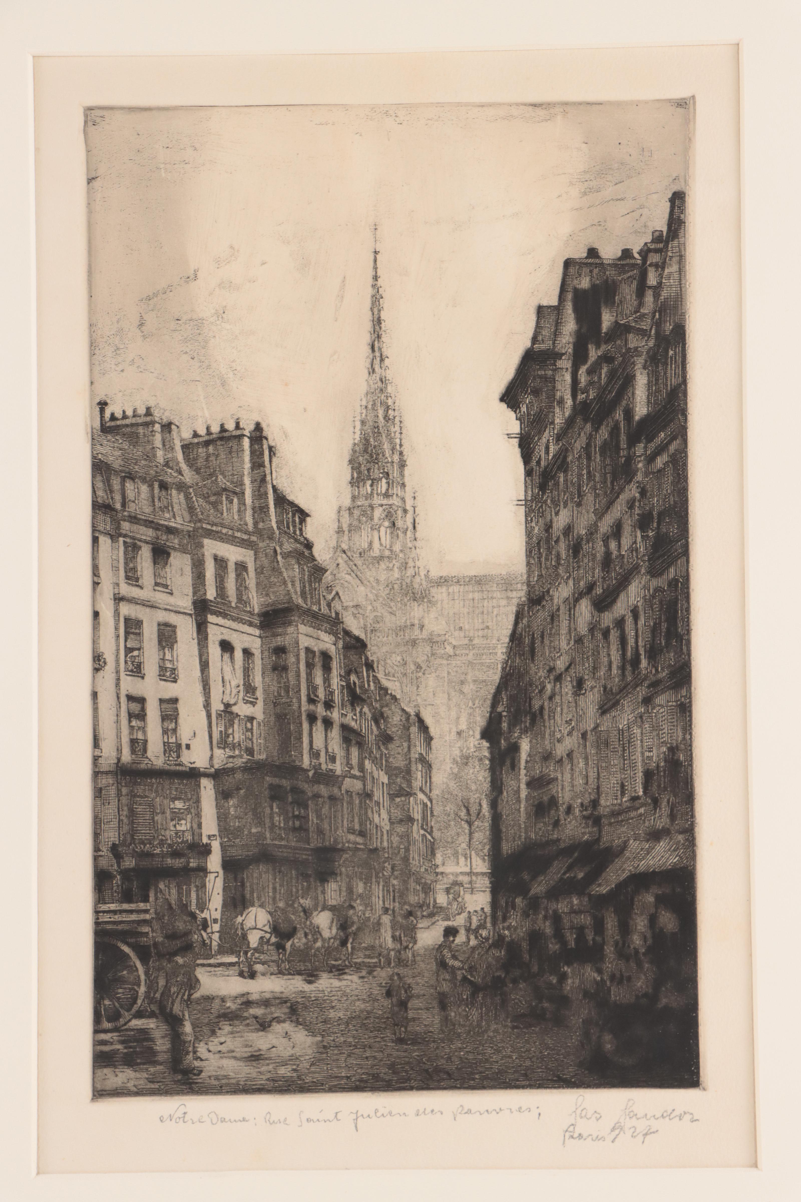 Jozsef Nagysándor Etching "Notre Dame, Paris," Circa 1927