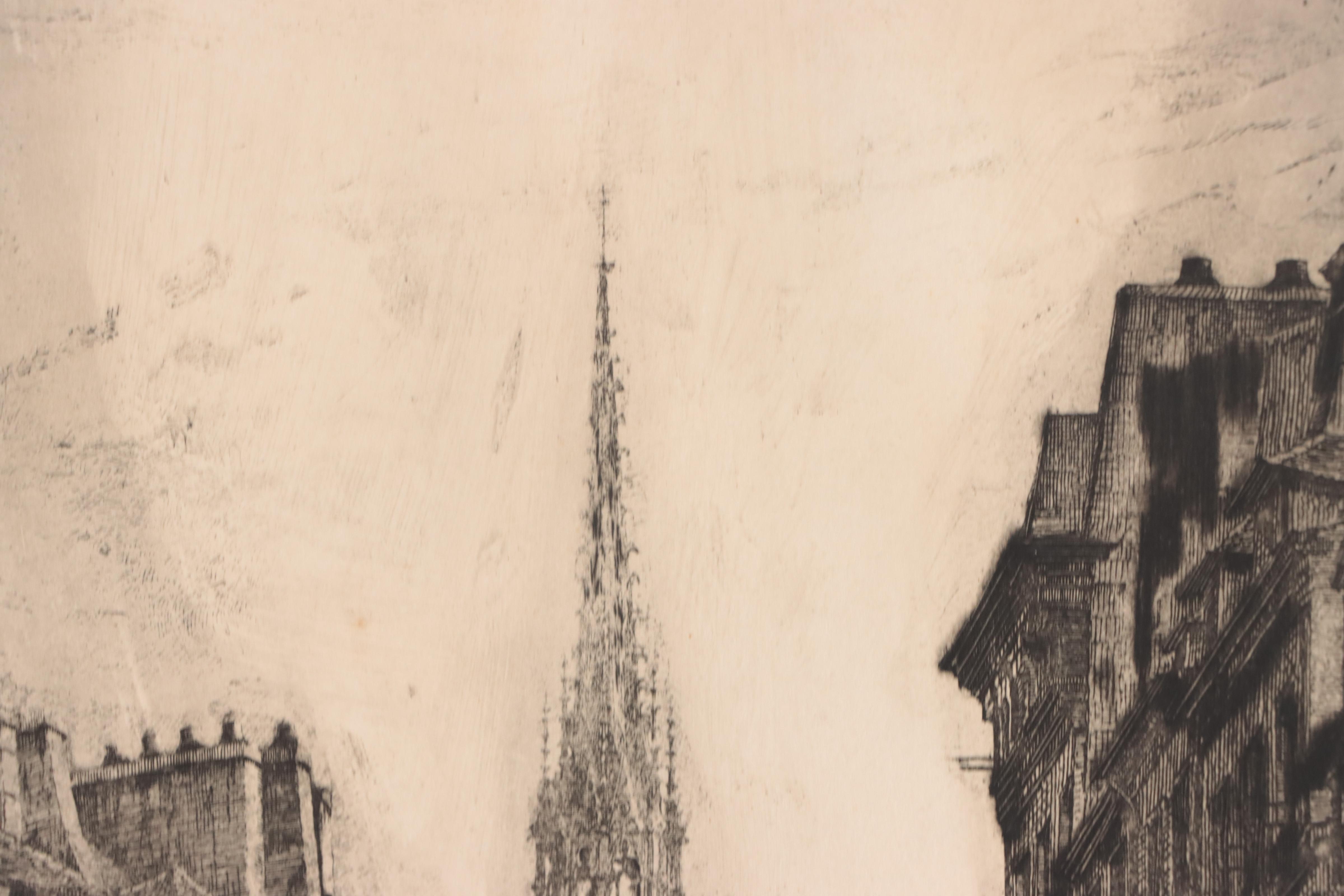 Jozsef Nagysándor Etching "Notre Dame, Paris," Circa 1927