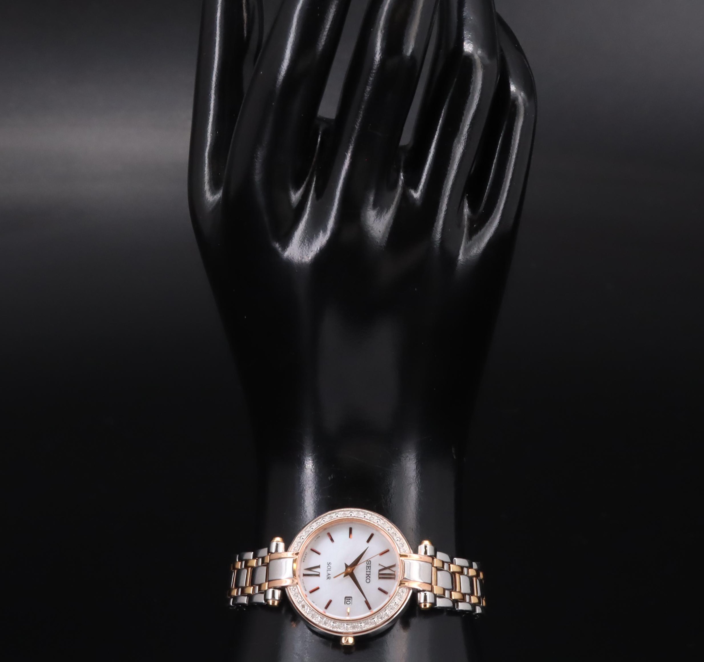 Seiko Solar Diamond and Mother-of-Pearl Dial Watch