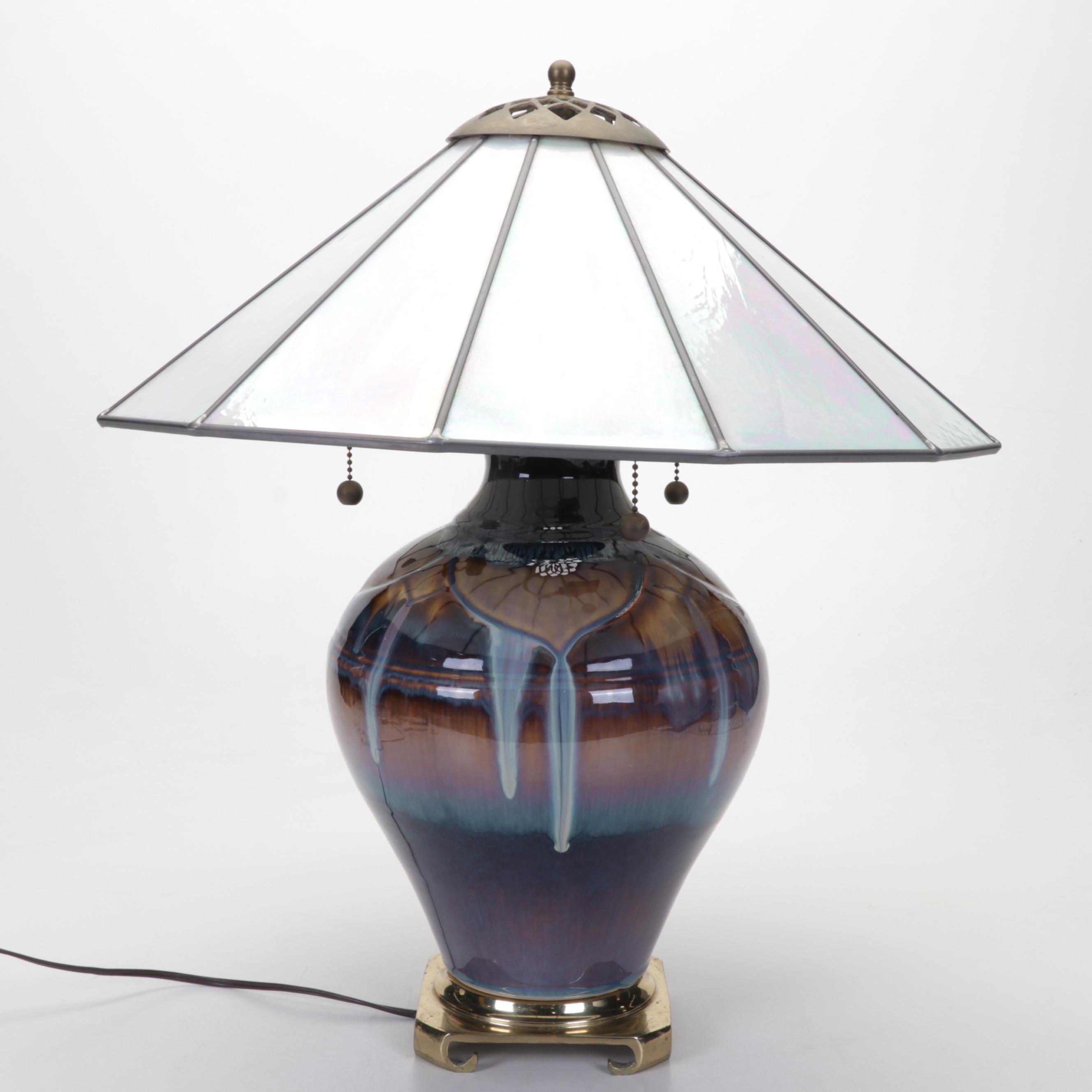 Bill Campbell Studios Ceramic Lamp with Leaded Acrylic Shade, 2000s
