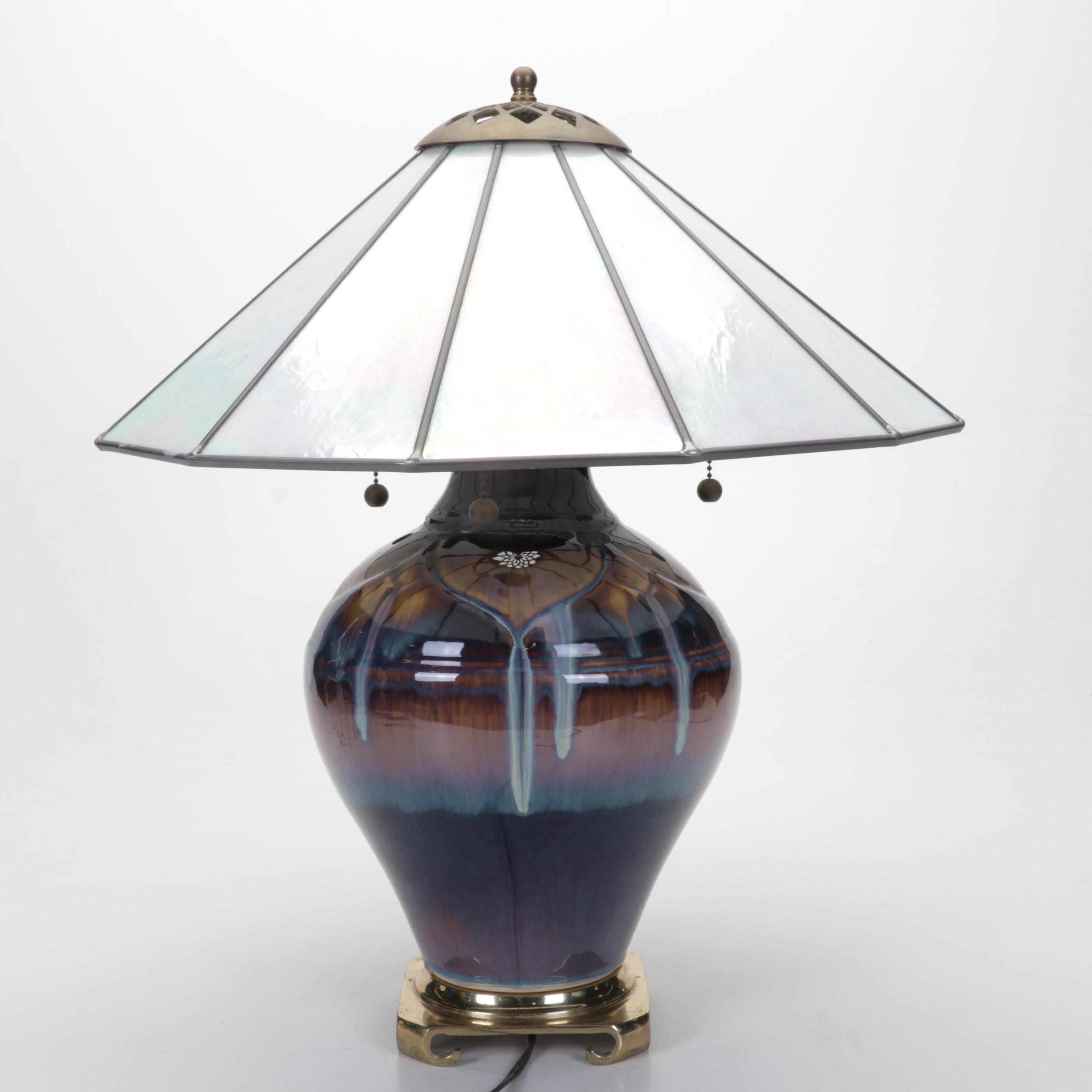 Bill Campbell Studios Ceramic Lamp with Leaded Acrylic Shade, 2000s