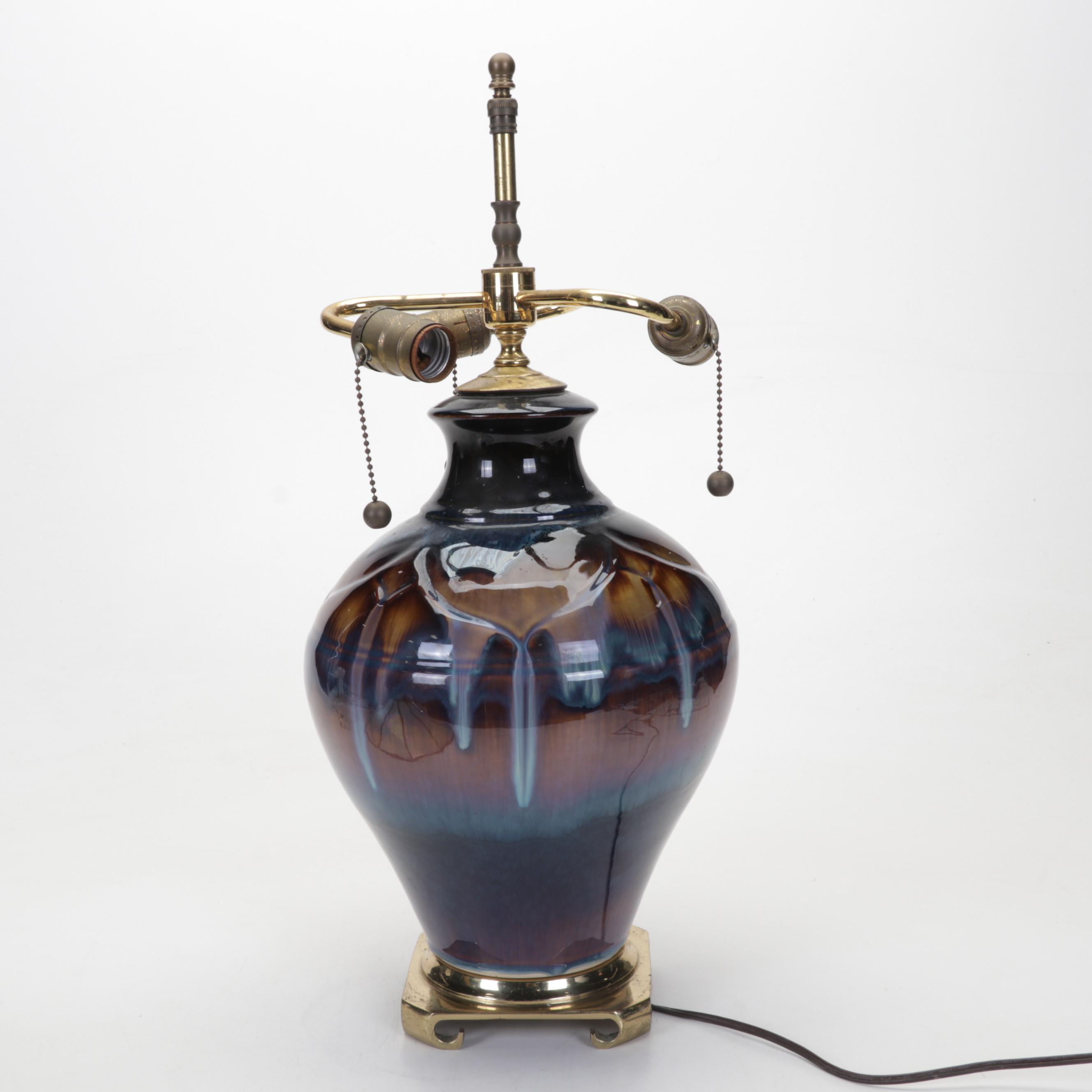 Bill Campbell Studios Ceramic Lamp with Leaded Acrylic Shade, 2000s