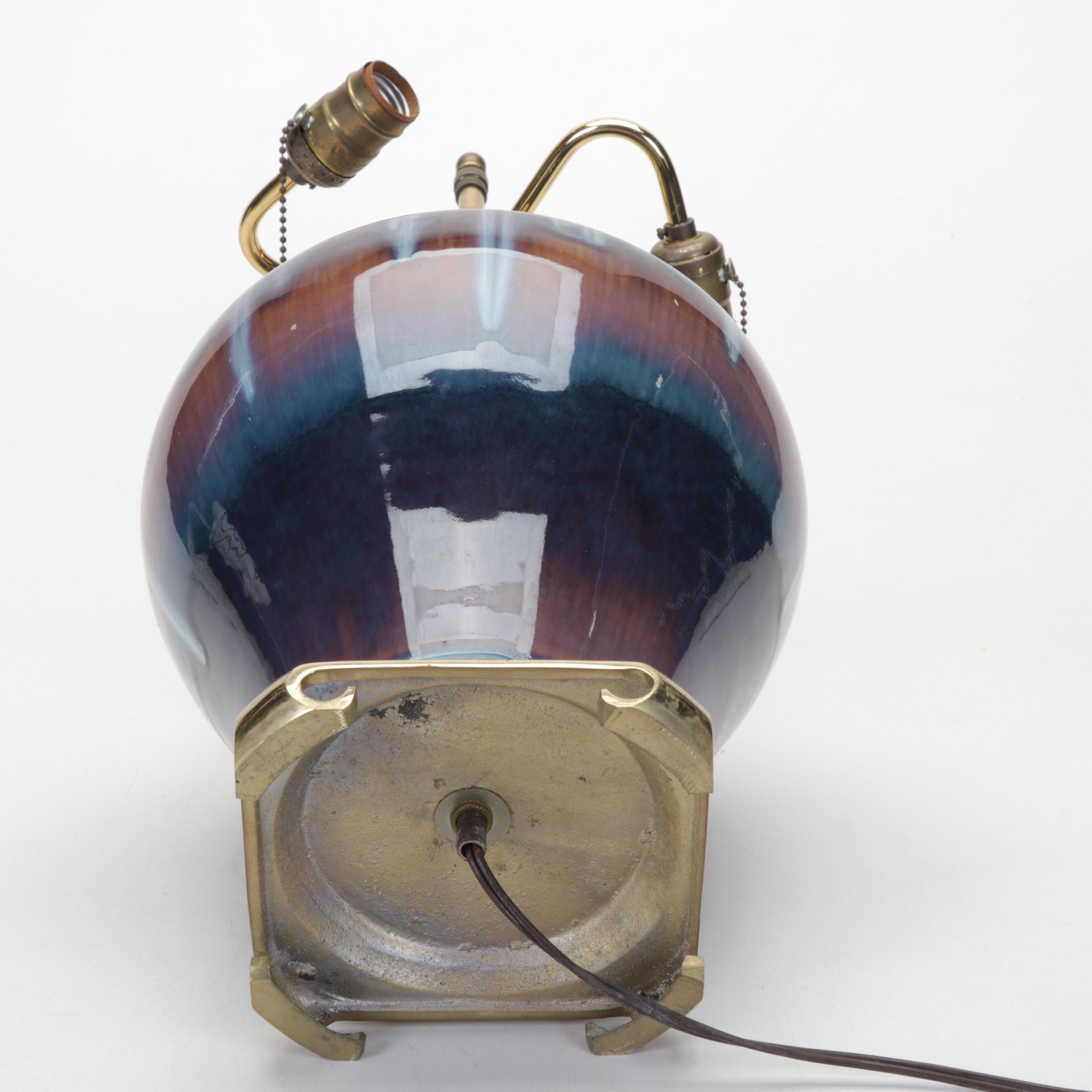 Bill Campbell Studios Ceramic Lamp with Leaded Acrylic Shade, 2000s