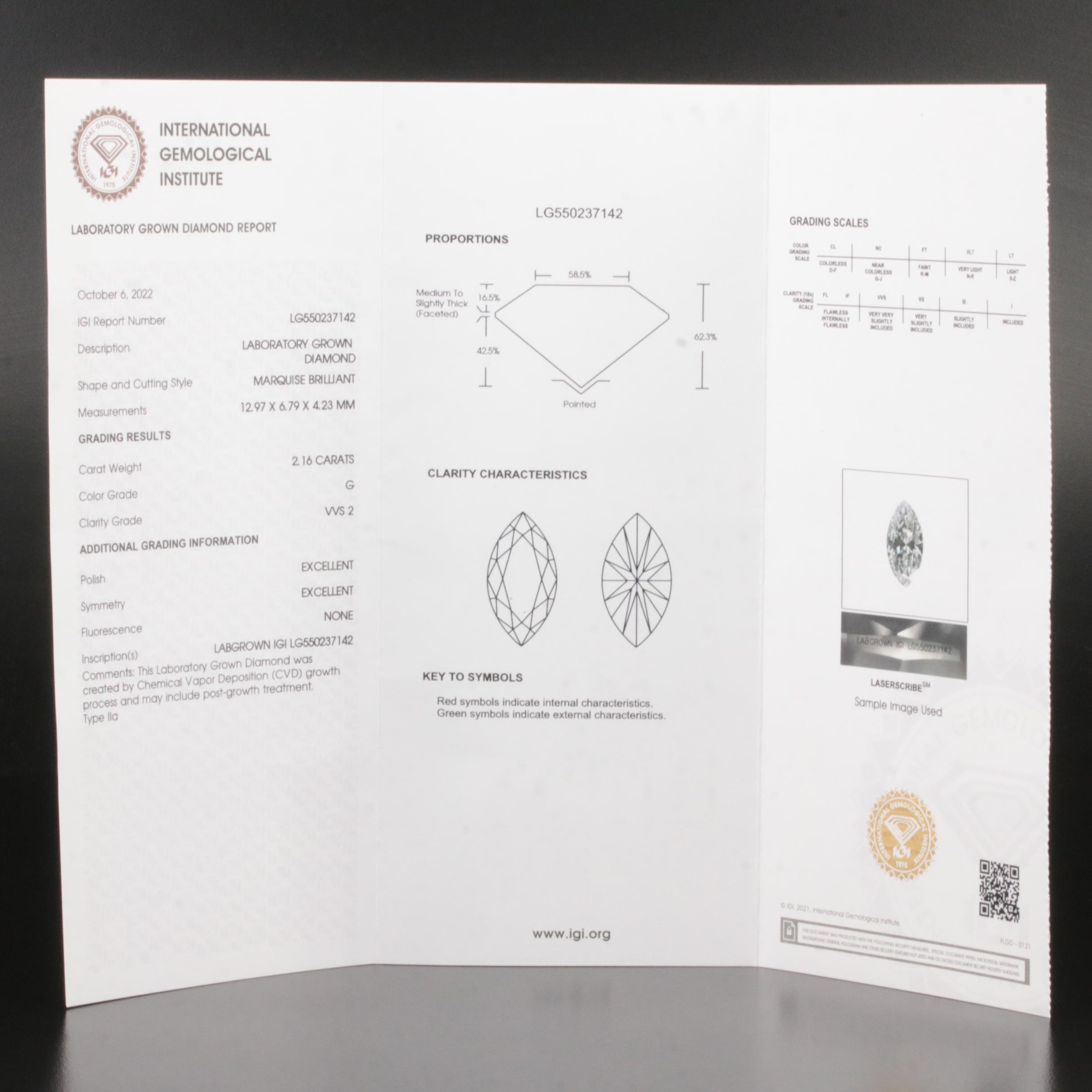 Loose 2.16 CT Lab Grown Diamond with IGI Report
