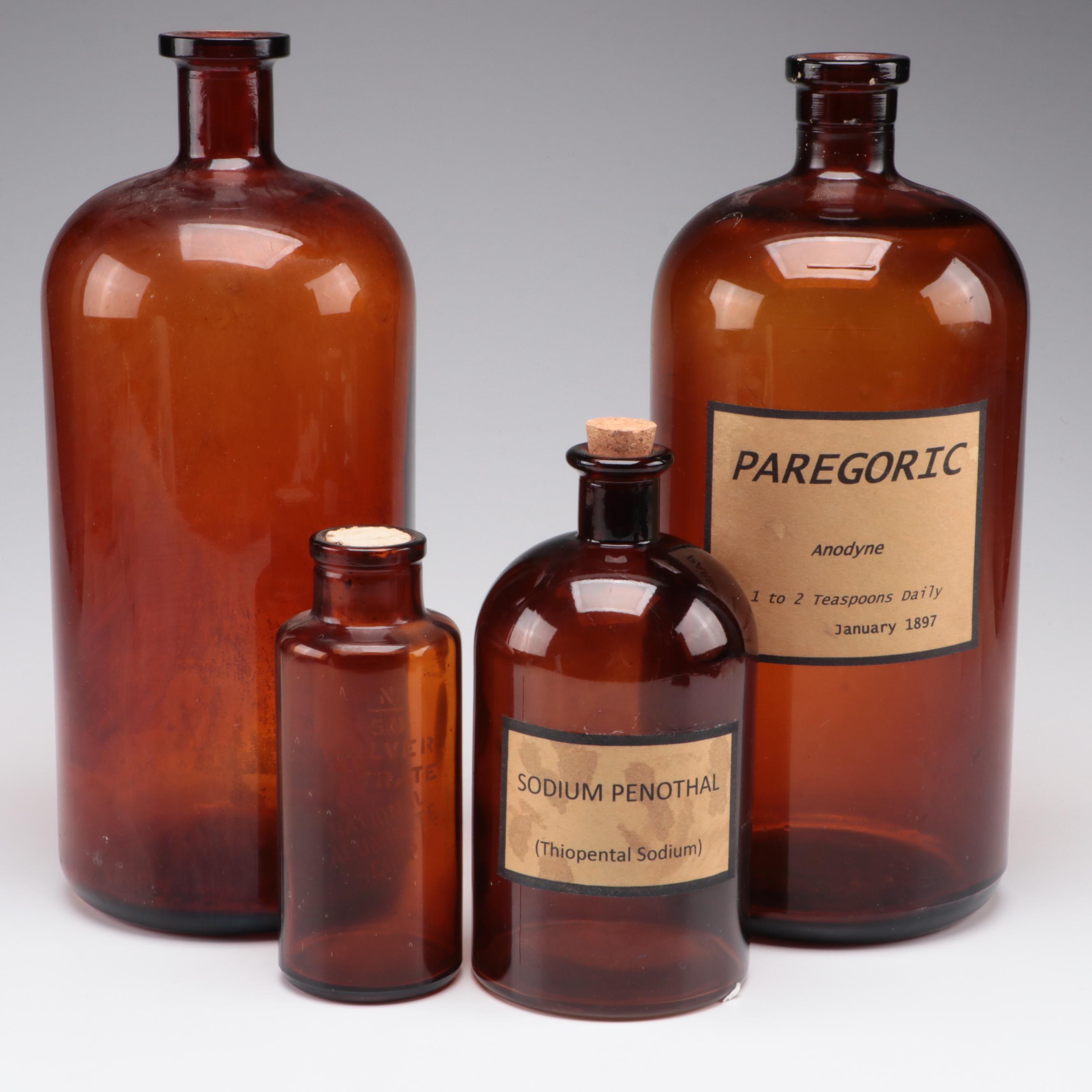 Amber Glass Apothecary Bottles with Newer Labeling