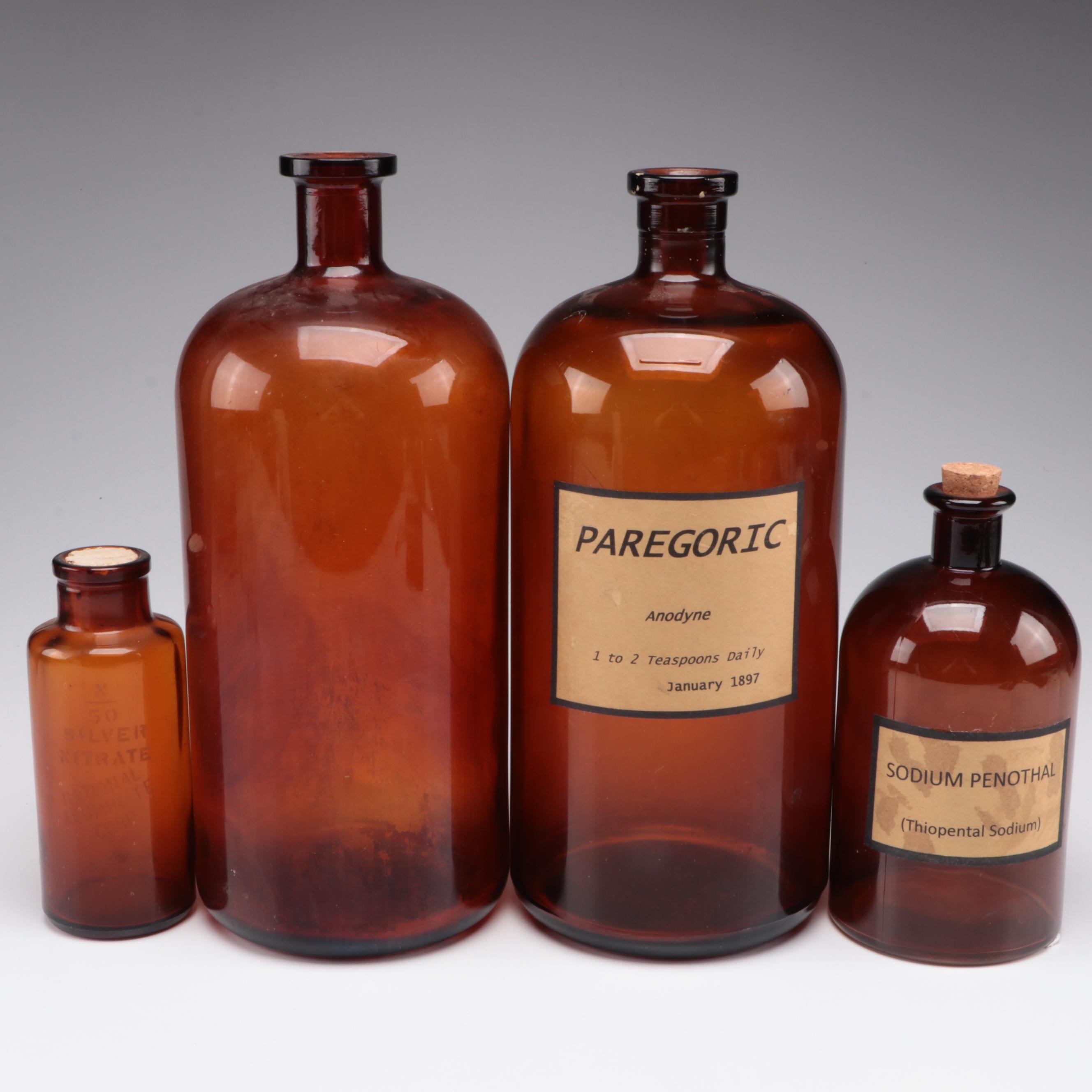 Amber Glass Apothecary Bottles with Newer Labeling