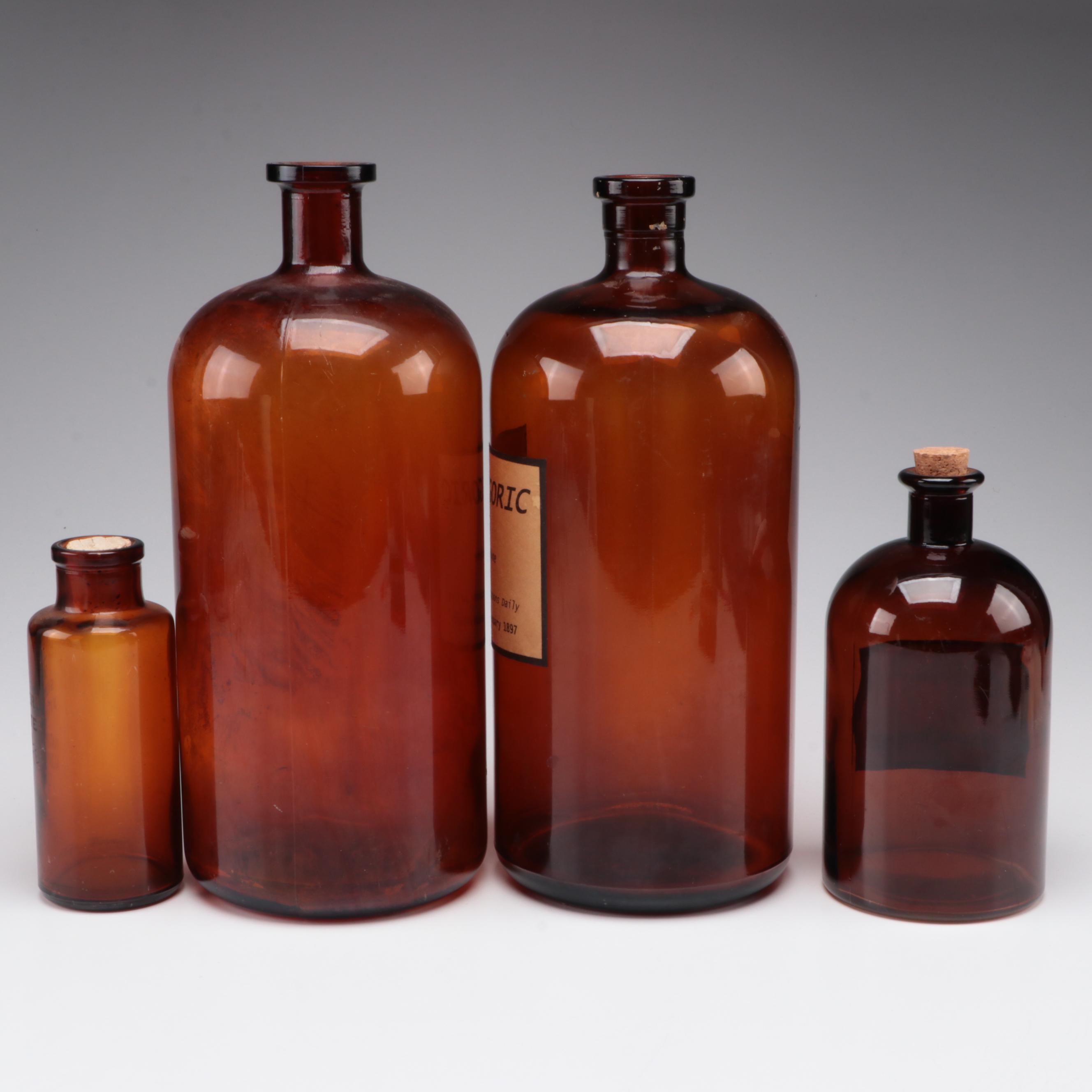 Amber Glass Apothecary Bottles with Newer Labeling