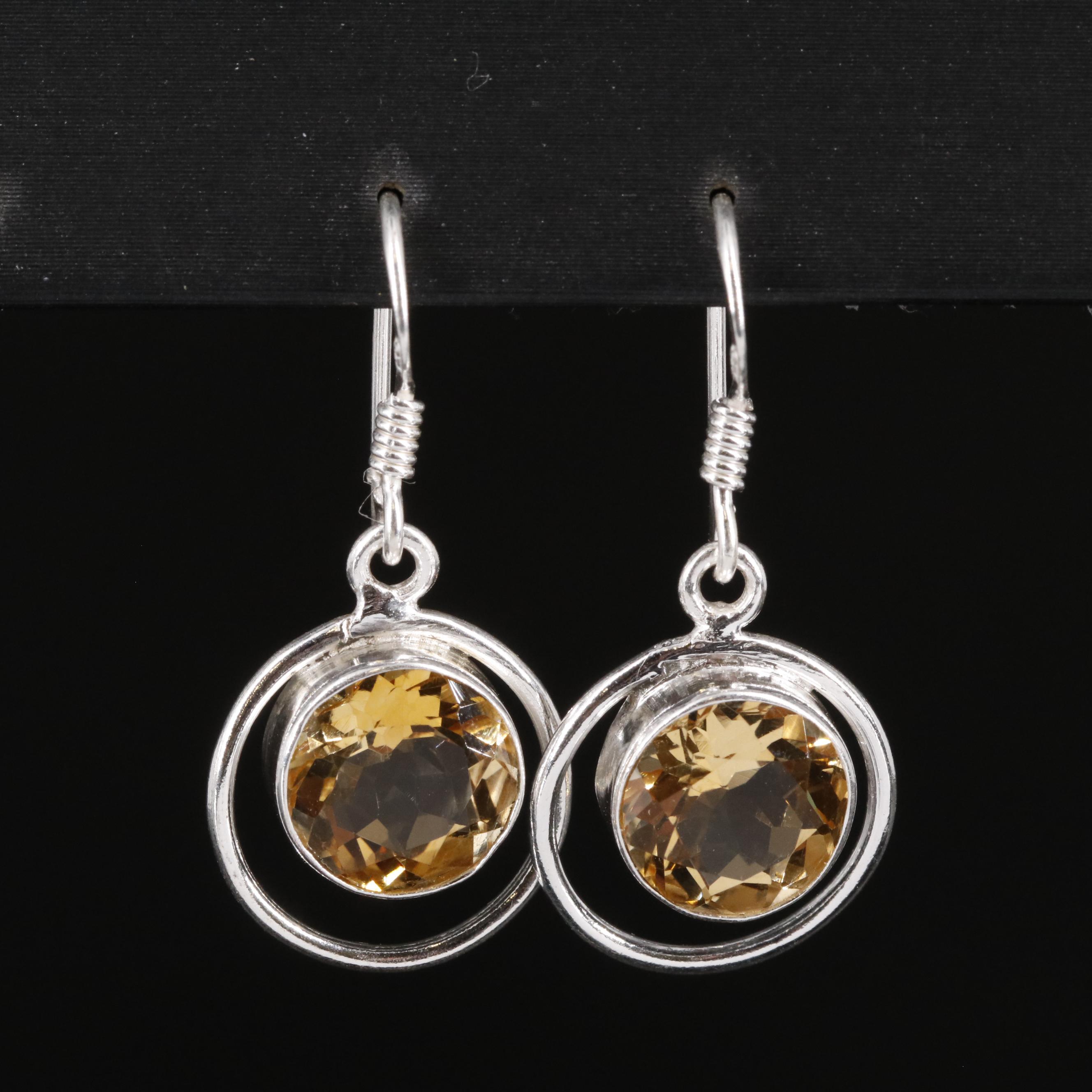 Sterling Citrine Drop Earrings