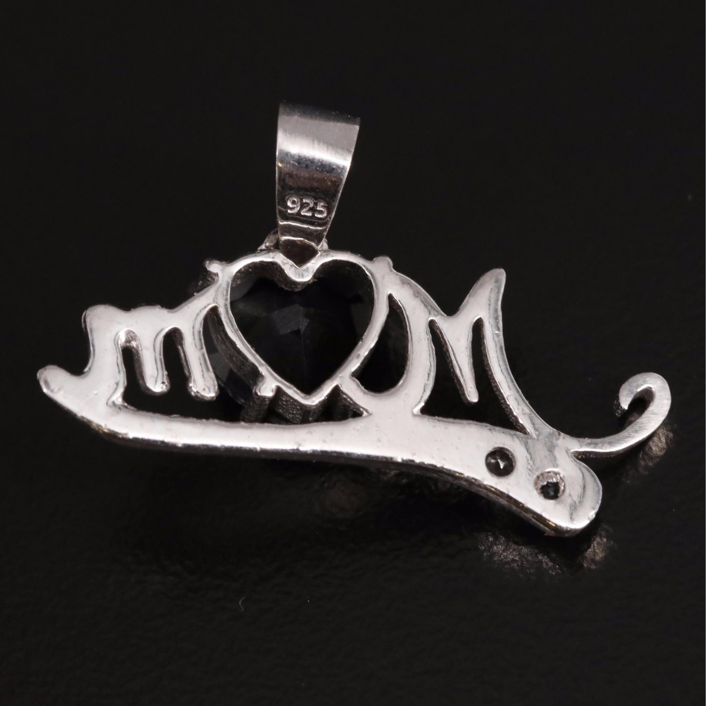 Sterling Silver Cubic Zirconia and Topaz "Mom" Pendant