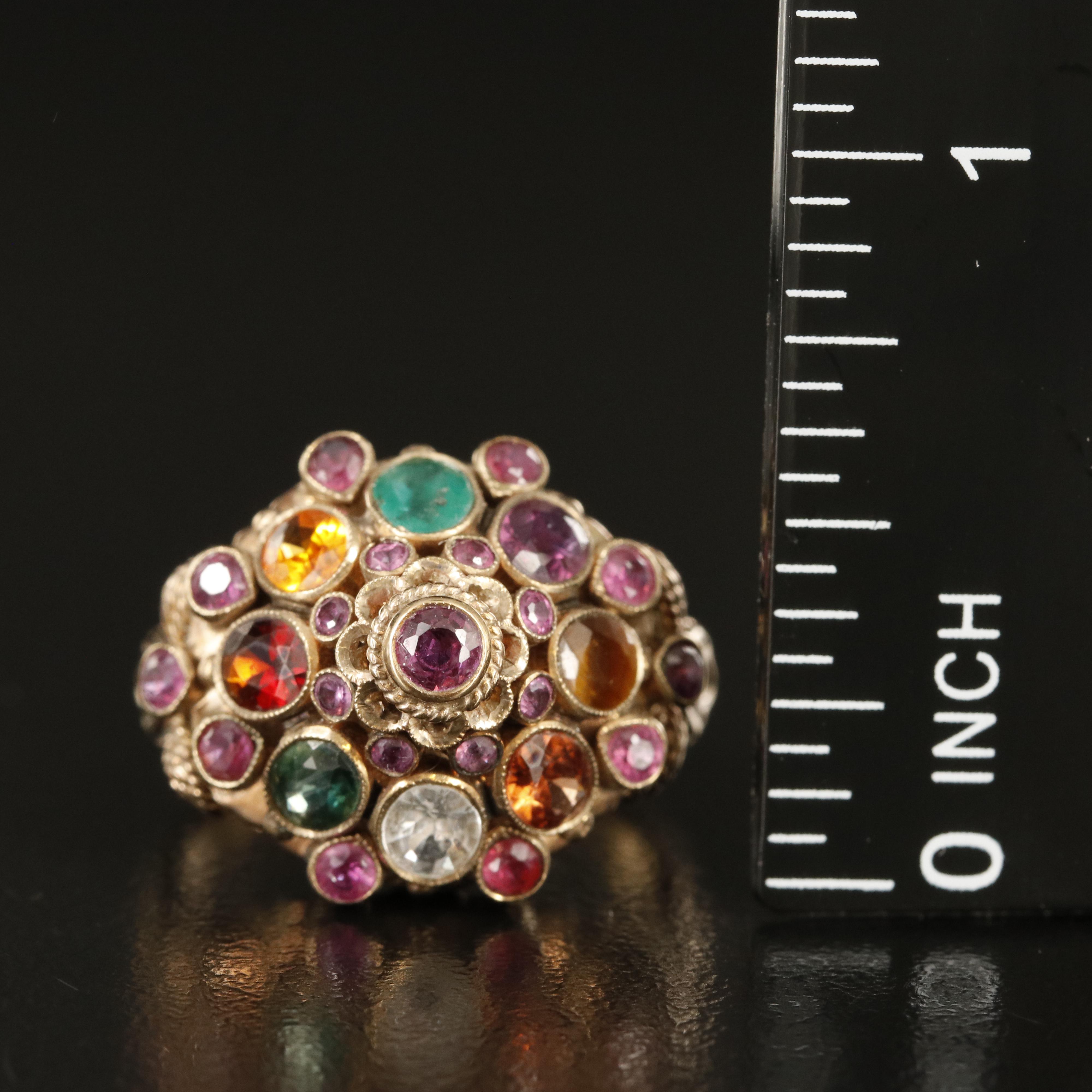 Thai 10K  Ruby, Emerald and Garnet Princess Ring
