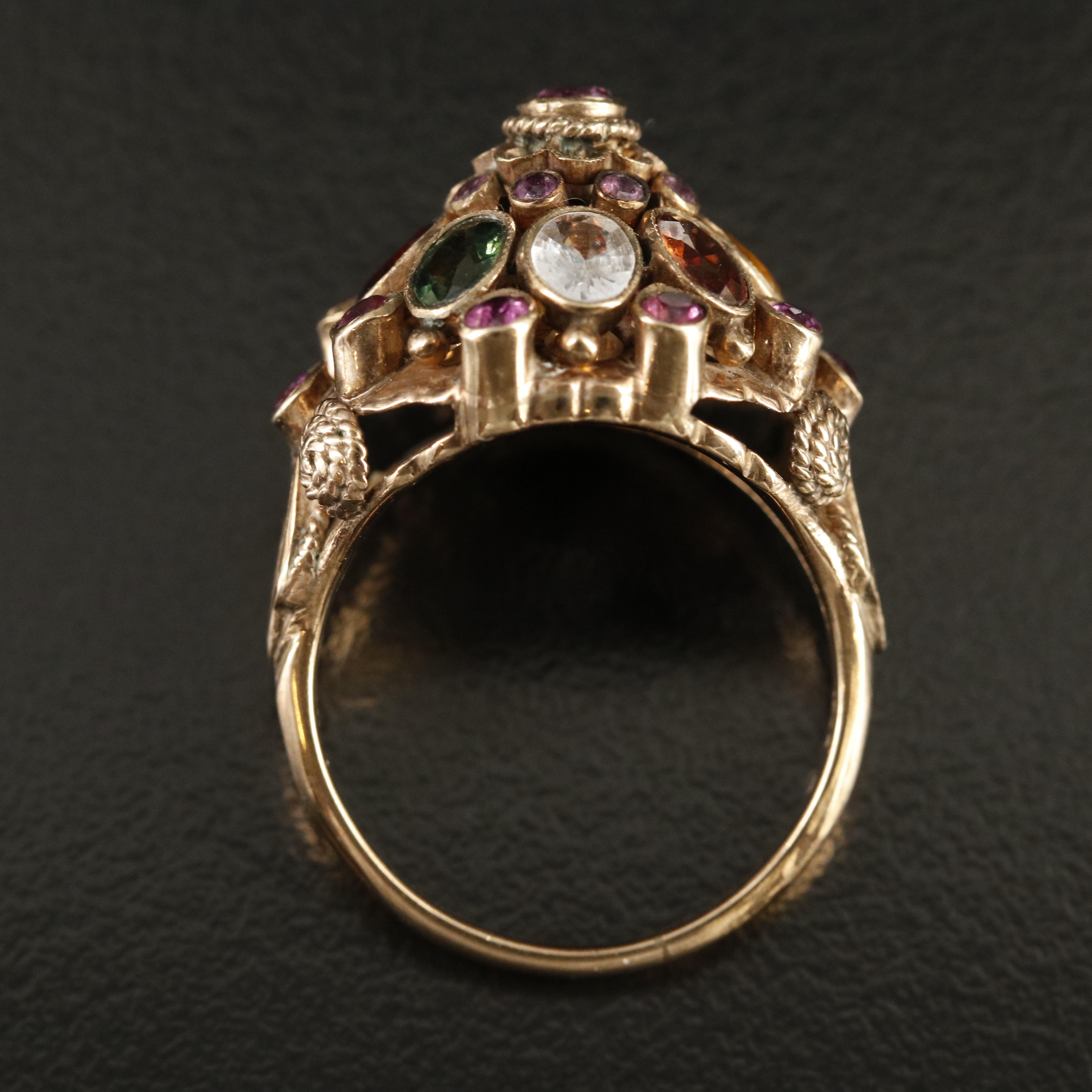 Thai 10K  Ruby, Emerald and Garnet Princess Ring