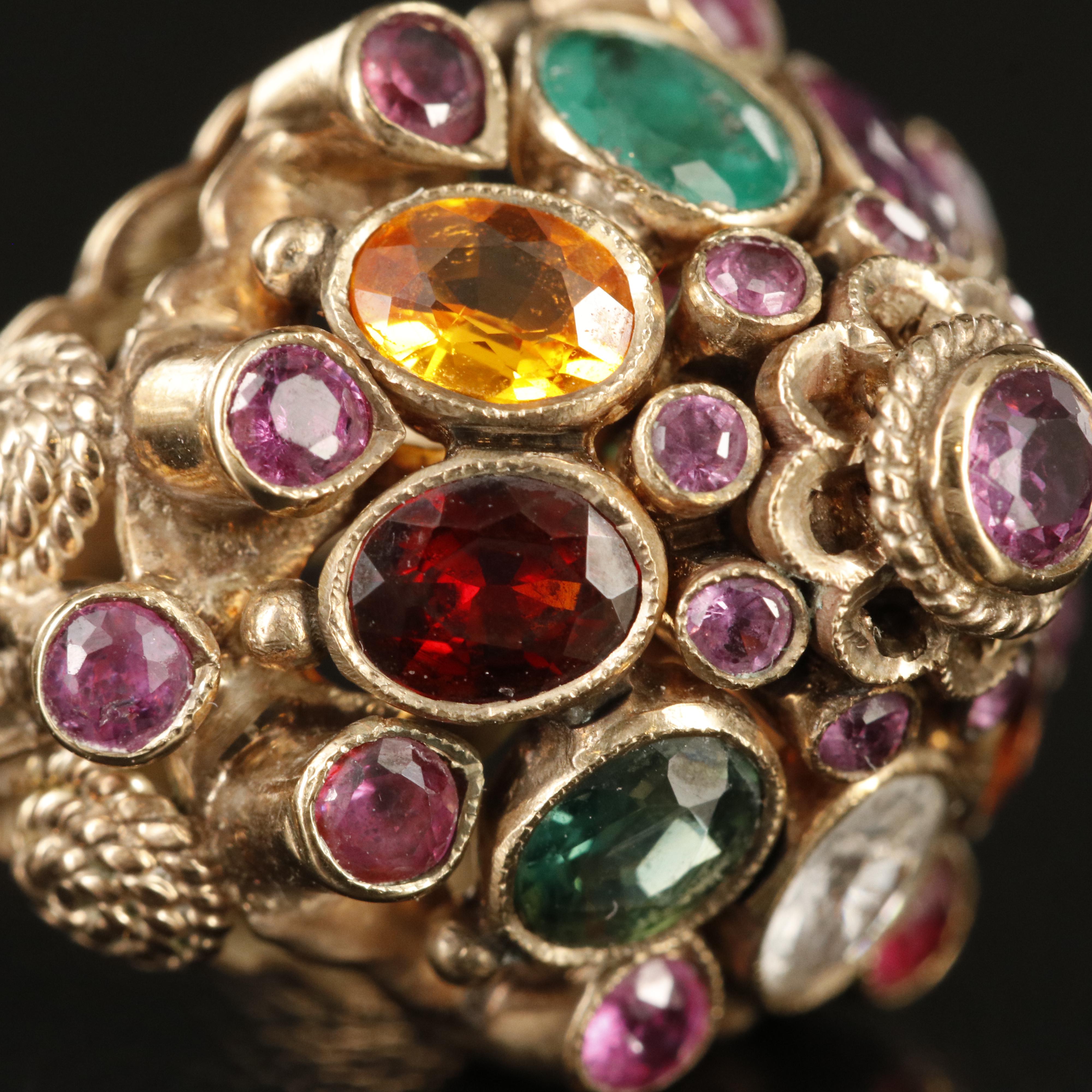 Thai 10K  Ruby, Emerald and Garnet Princess Ring