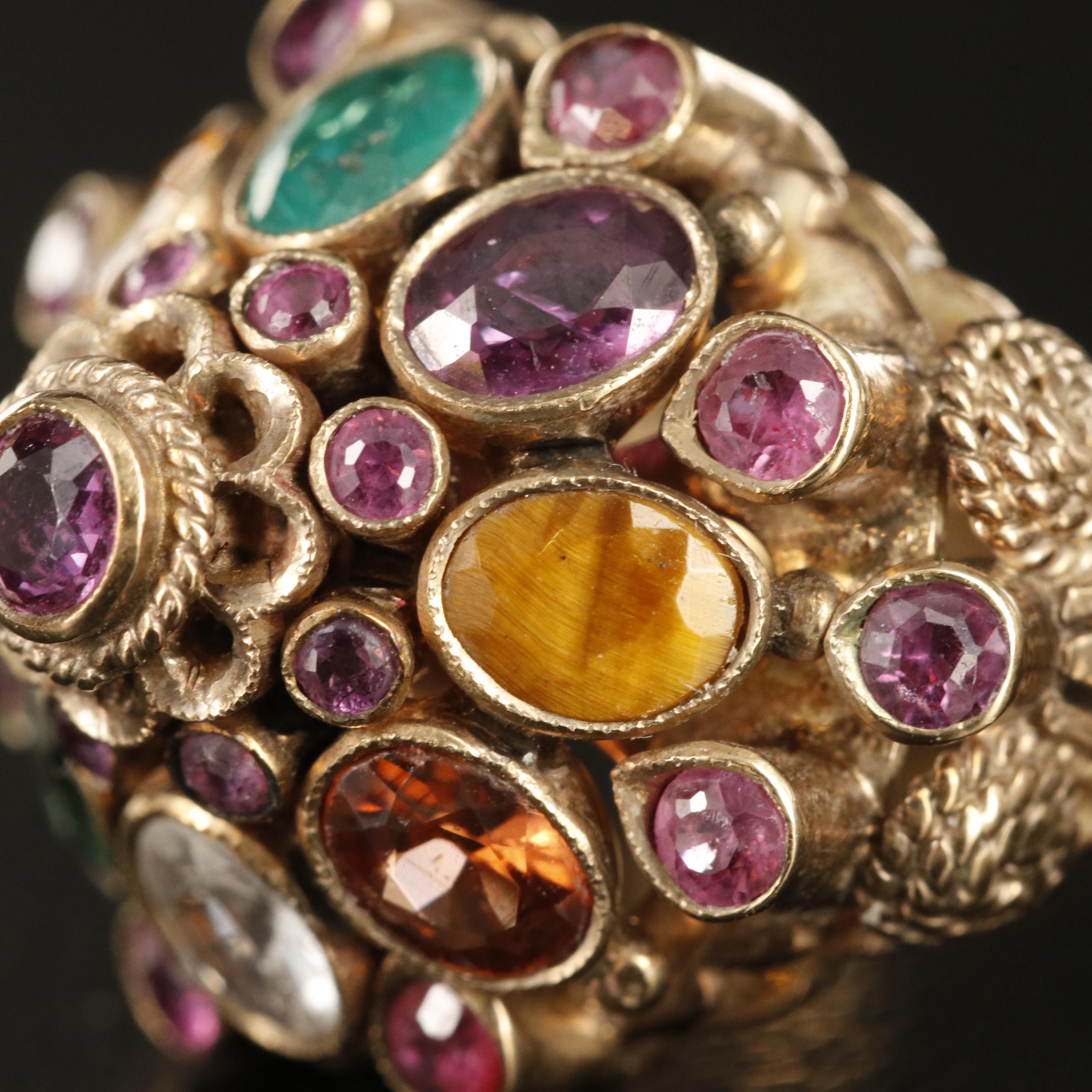 Thai 10K  Ruby, Emerald and Garnet Princess Ring