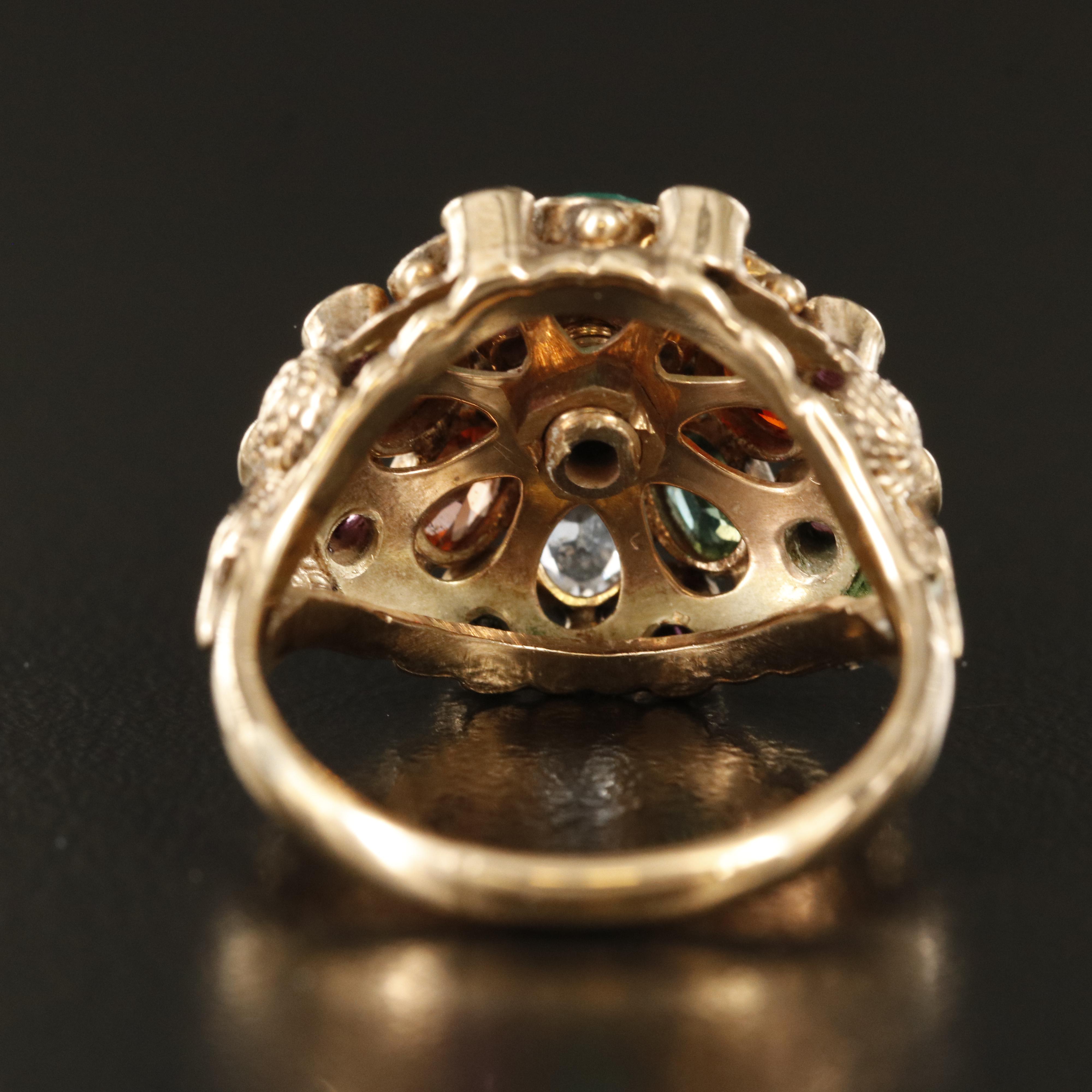 Thai 10K  Ruby, Emerald and Garnet Princess Ring