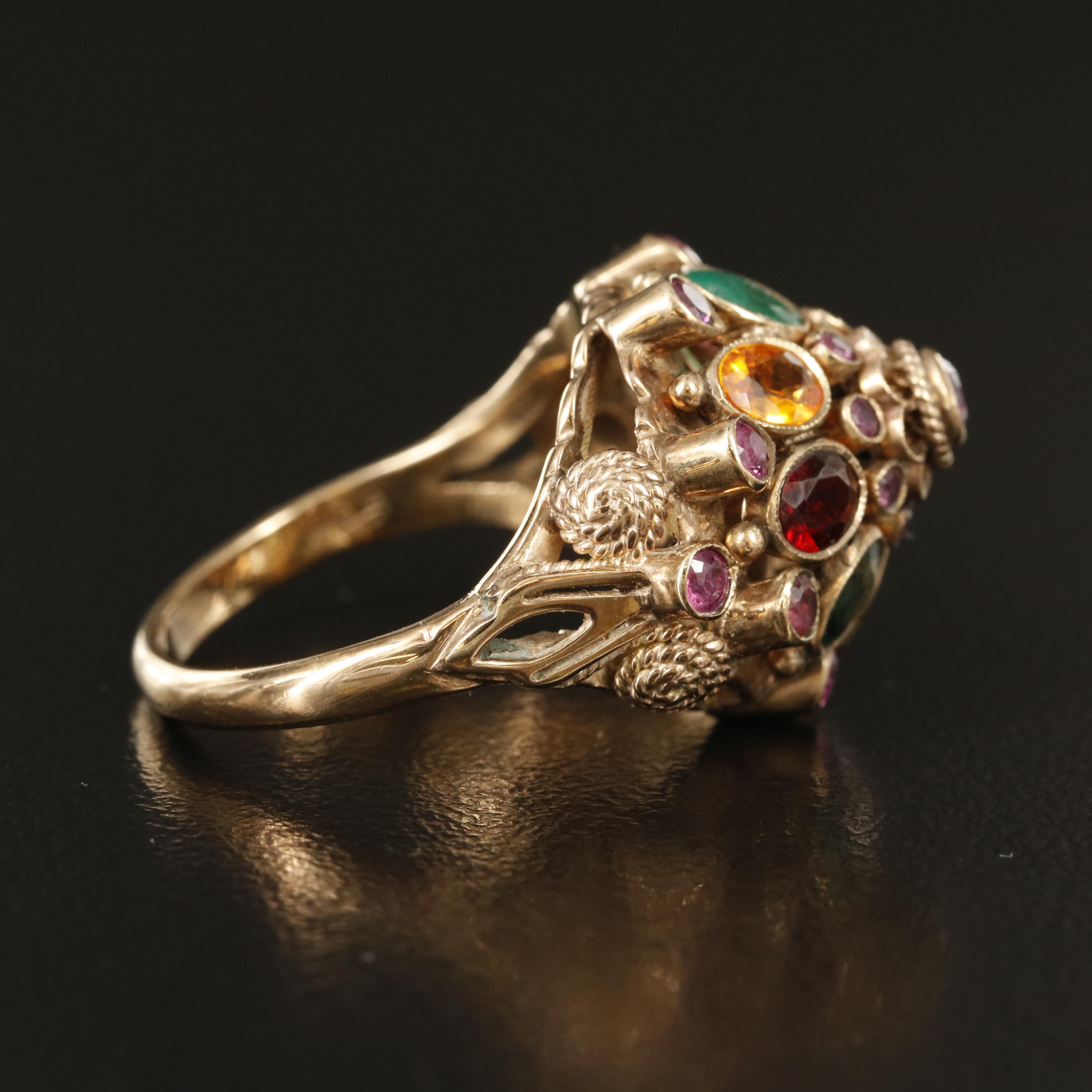 Thai 10K  Ruby, Emerald and Garnet Princess Ring