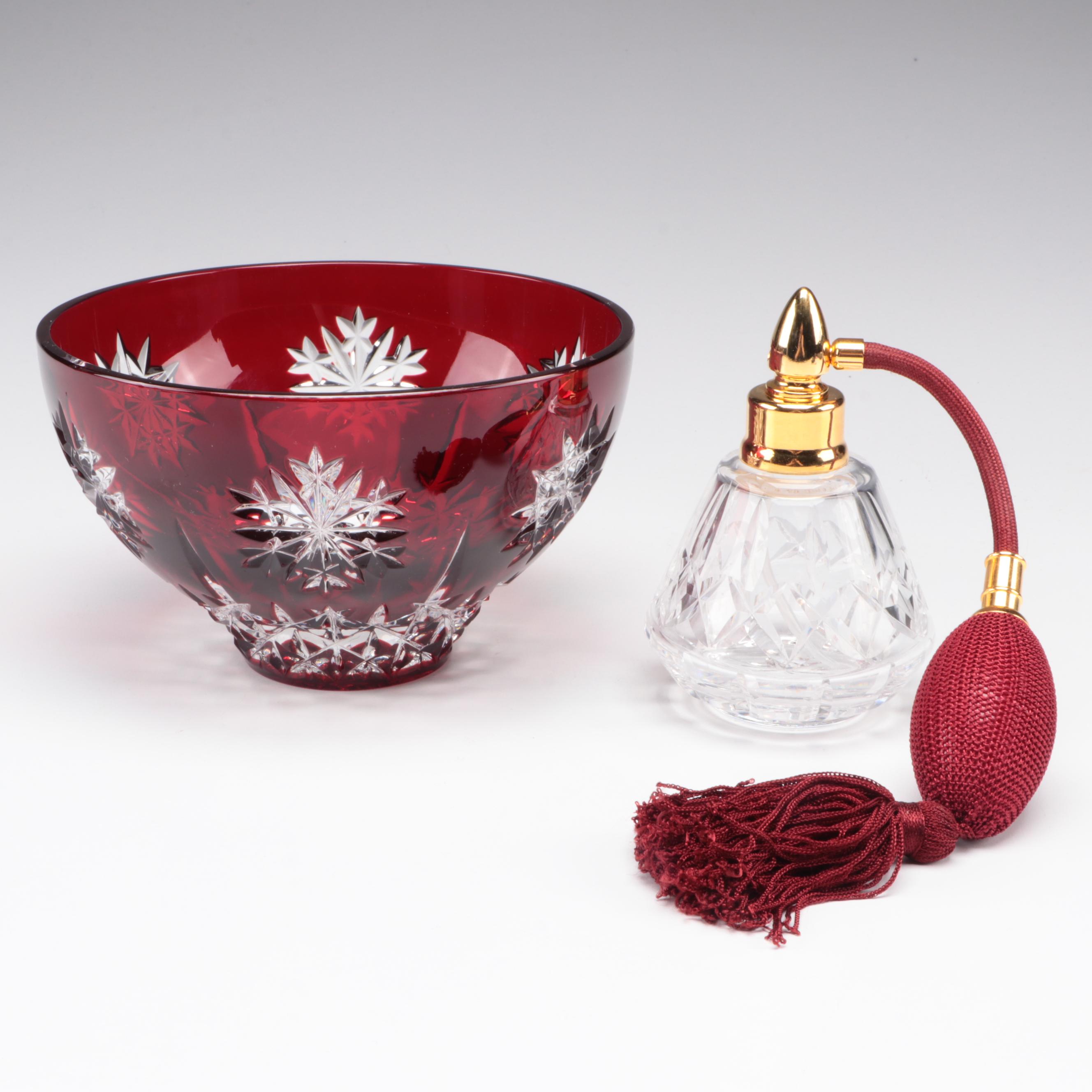 Waterford Ruby Cut to Clear Bowl with Crystal Perfume Atomizer