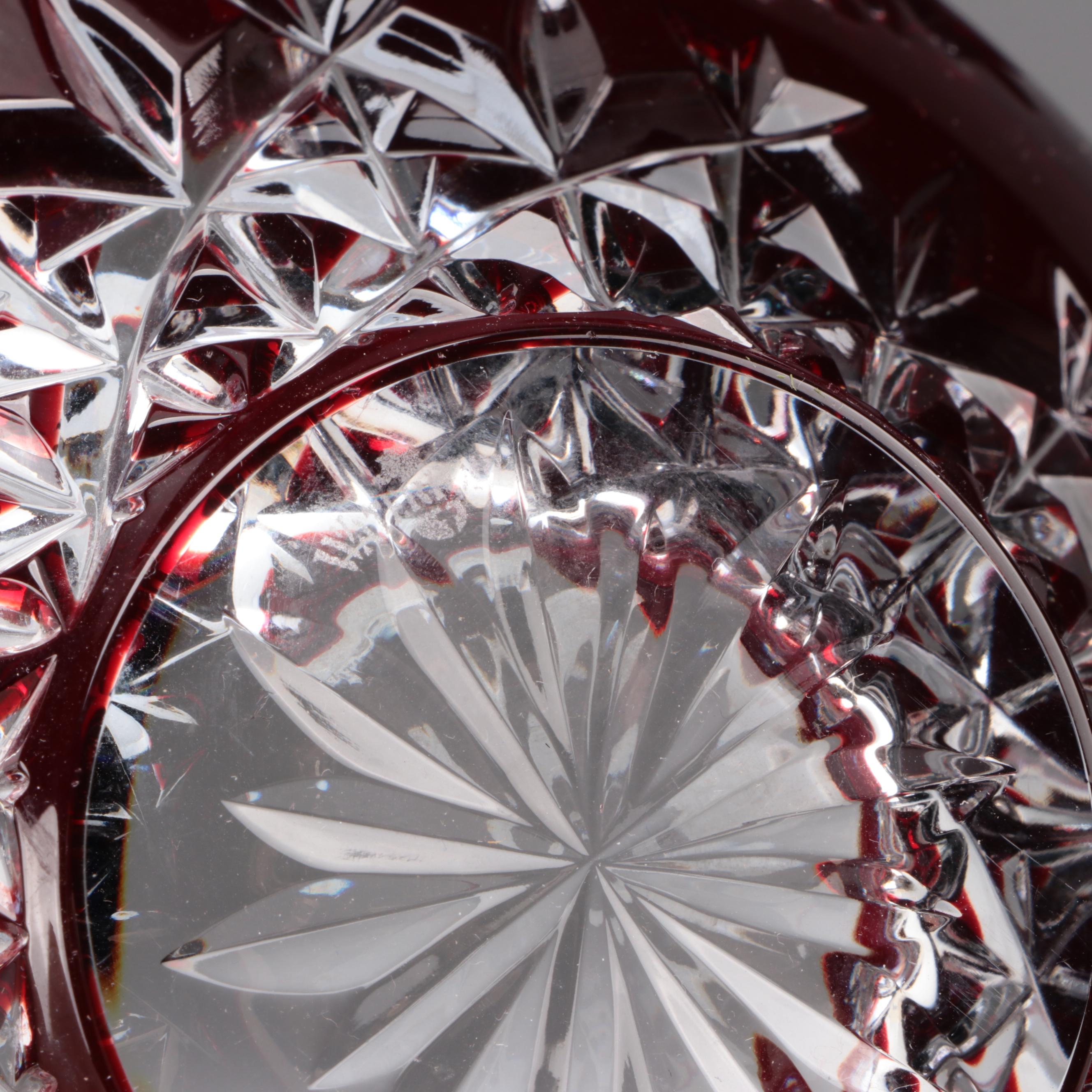 Waterford Ruby Cut to Clear Bowl with Crystal Perfume Atomizer