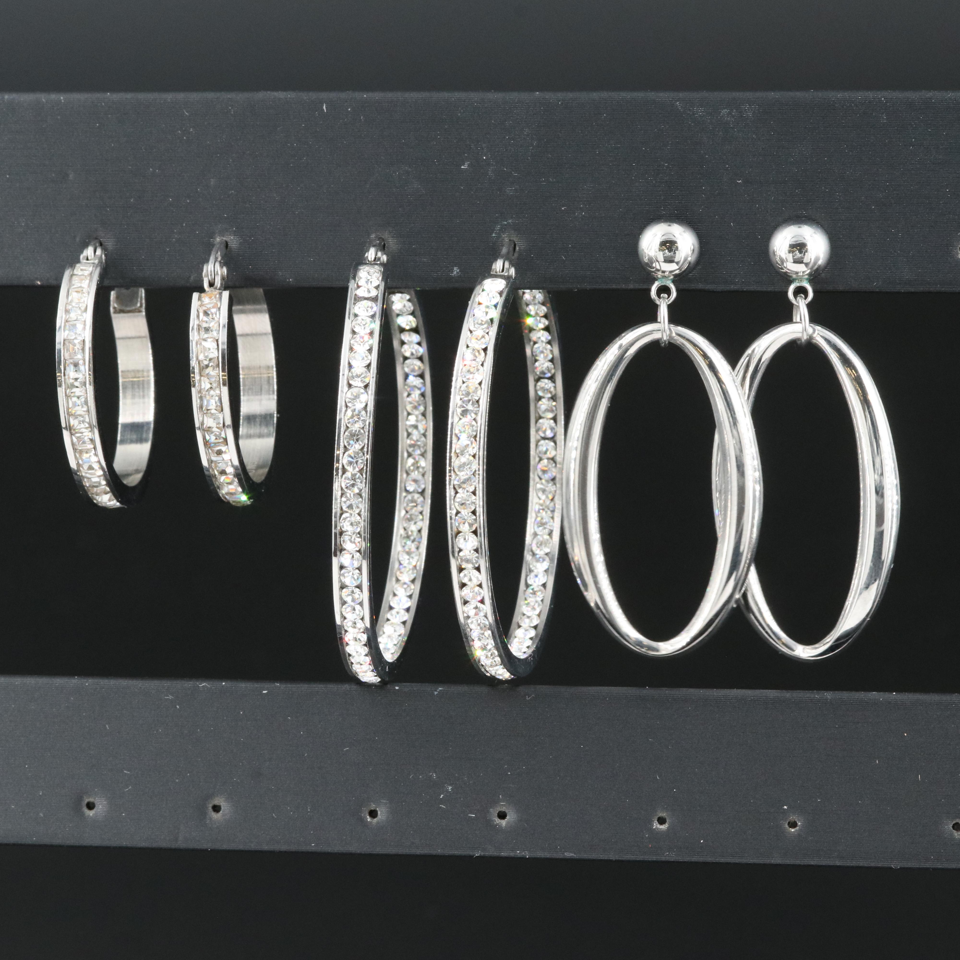 Stainless Steel Earrings Including Rhinestone and Inside-Out