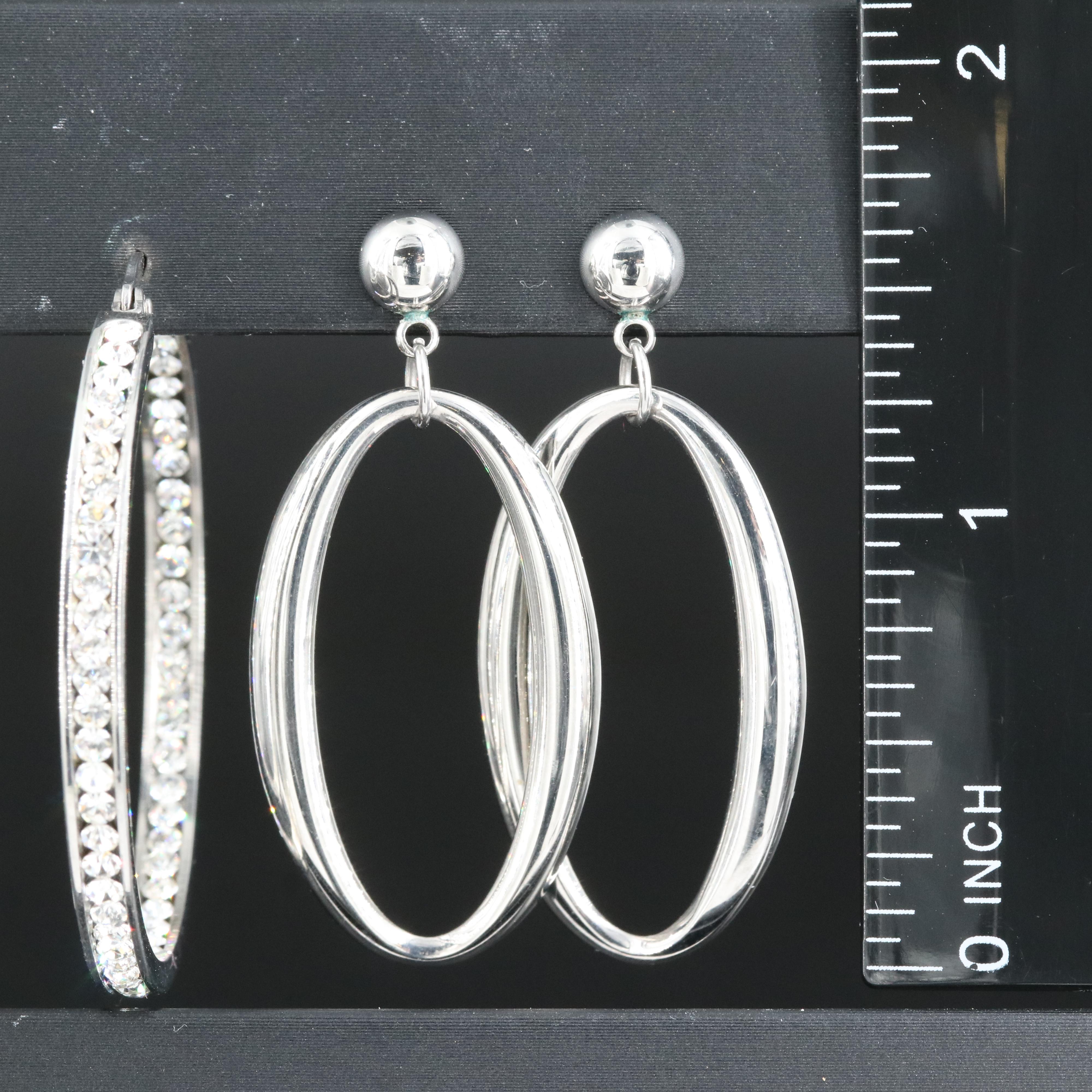 Stainless Steel Earrings Including Rhinestone and Inside-Out