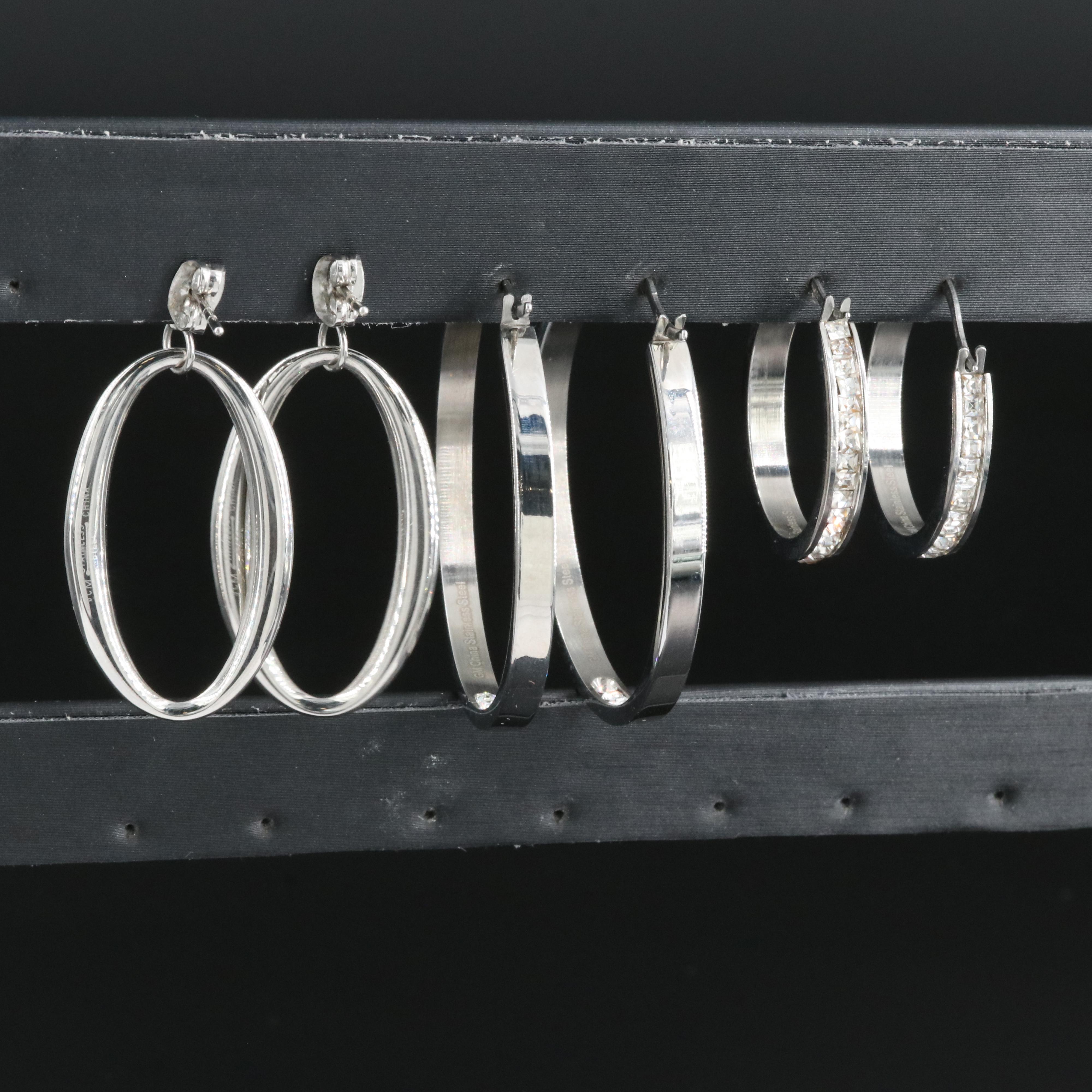 Stainless Steel Earrings Including Rhinestone and Inside-Out