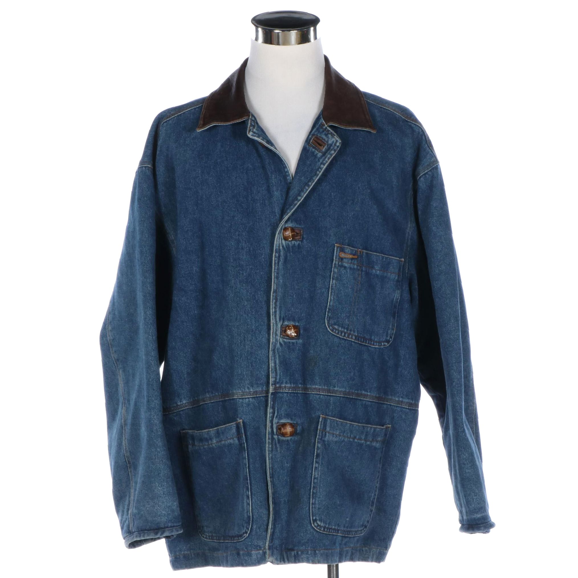 Men's Sutter & Grant Barn Coat in Denim with Leather Trim