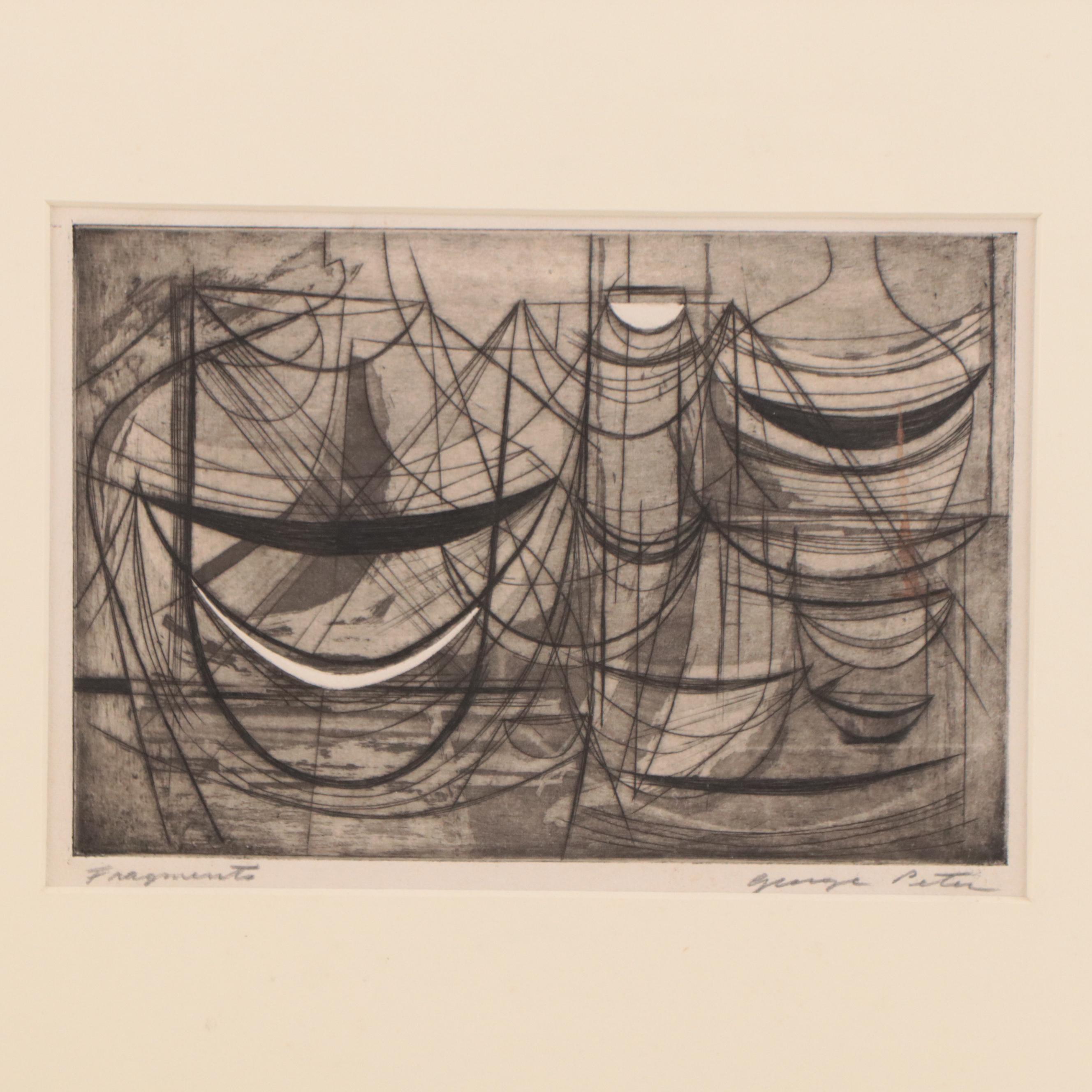 George Peter Abstract Etching With Aquatint "Fragments," Mid-20th Century