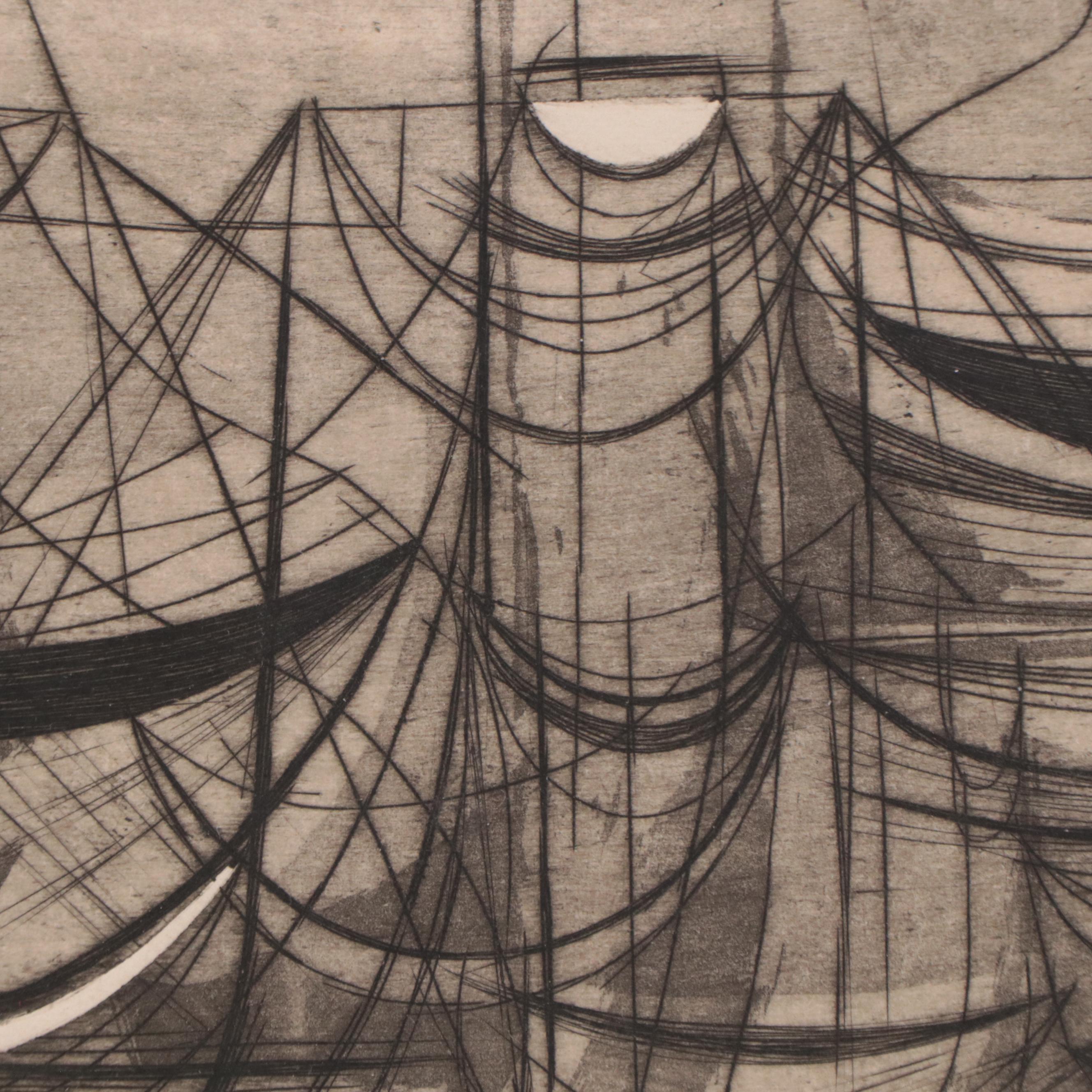 George Peter Abstract Etching With Aquatint "Fragments," Mid-20th Century