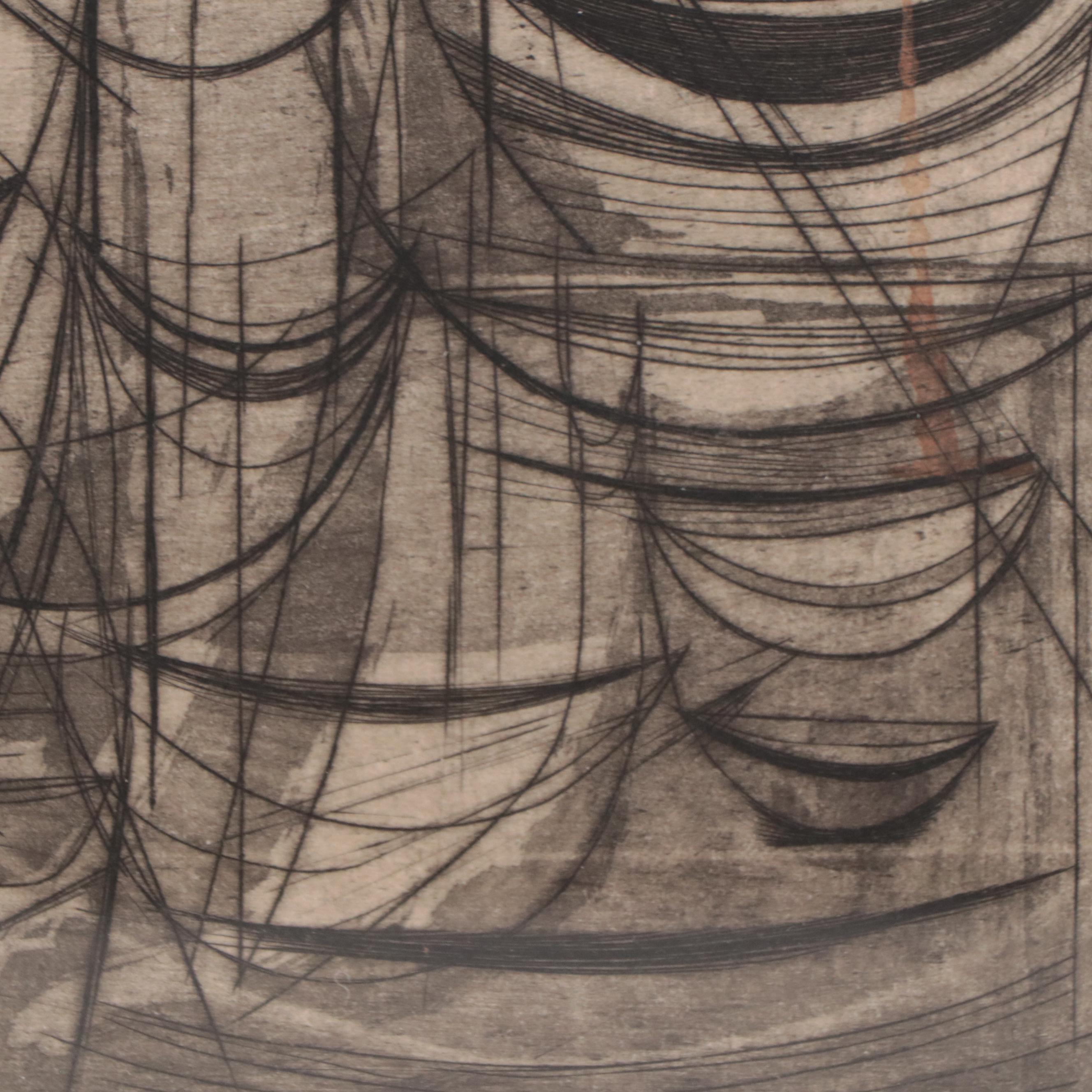 George Peter Abstract Etching With Aquatint "Fragments," Mid-20th Century